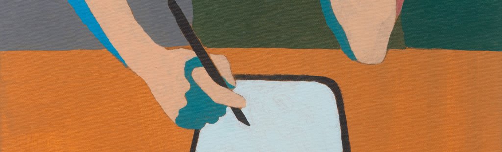 Closeup of a hand drawing with a stylus on a tablet