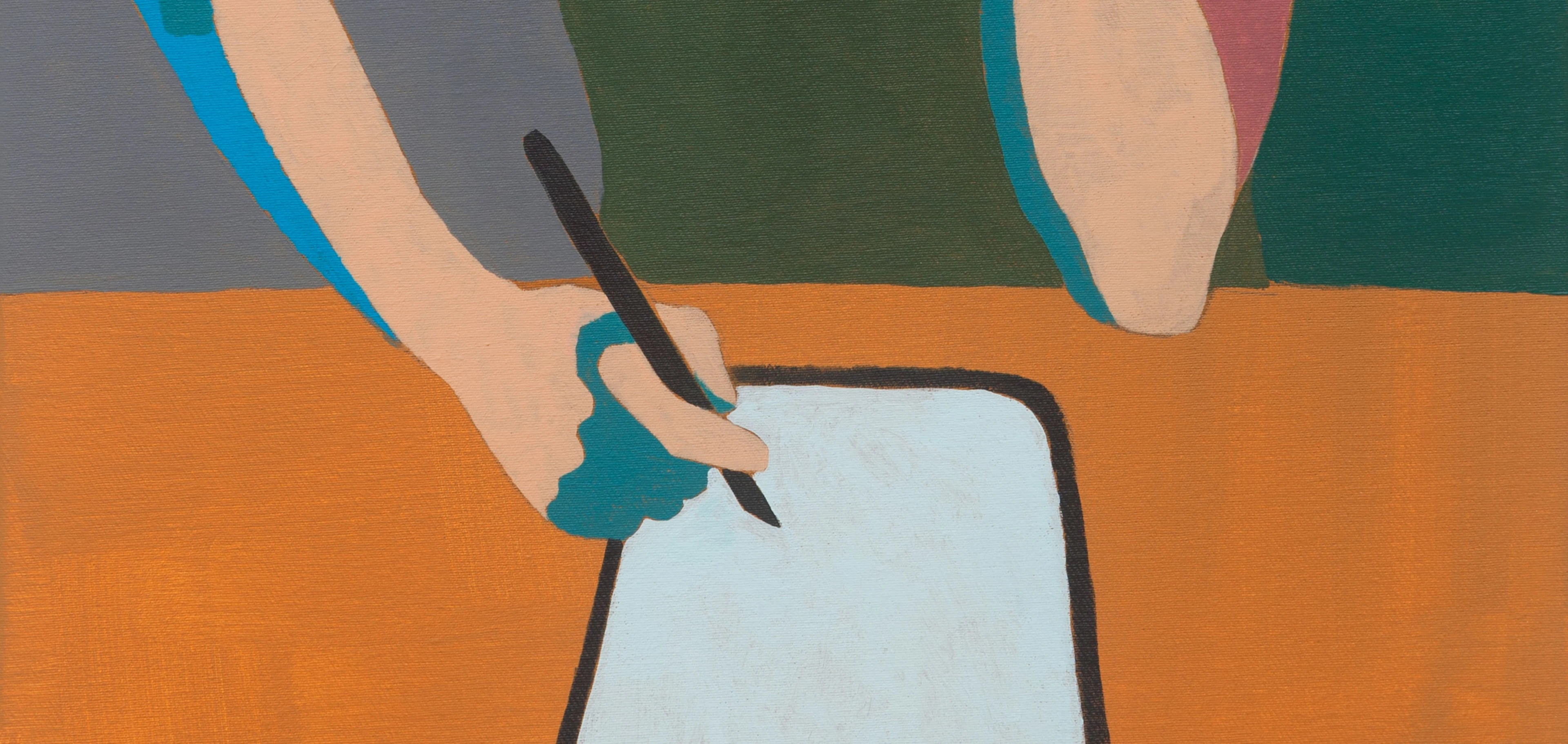 Closeup of a hand drawing with a stylus on a tablet