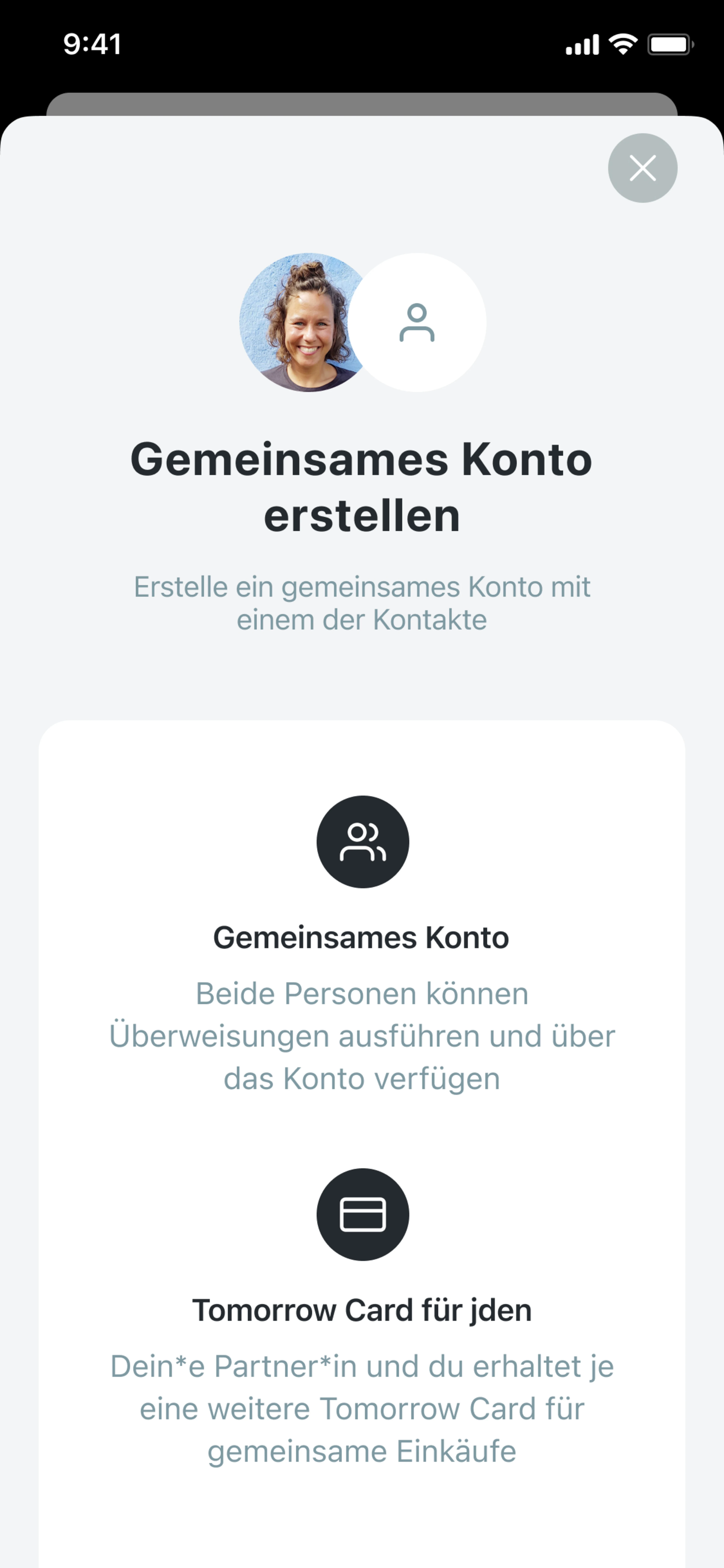 Detailansicht des "Gemeinsames Konto erstellen" Dialogs