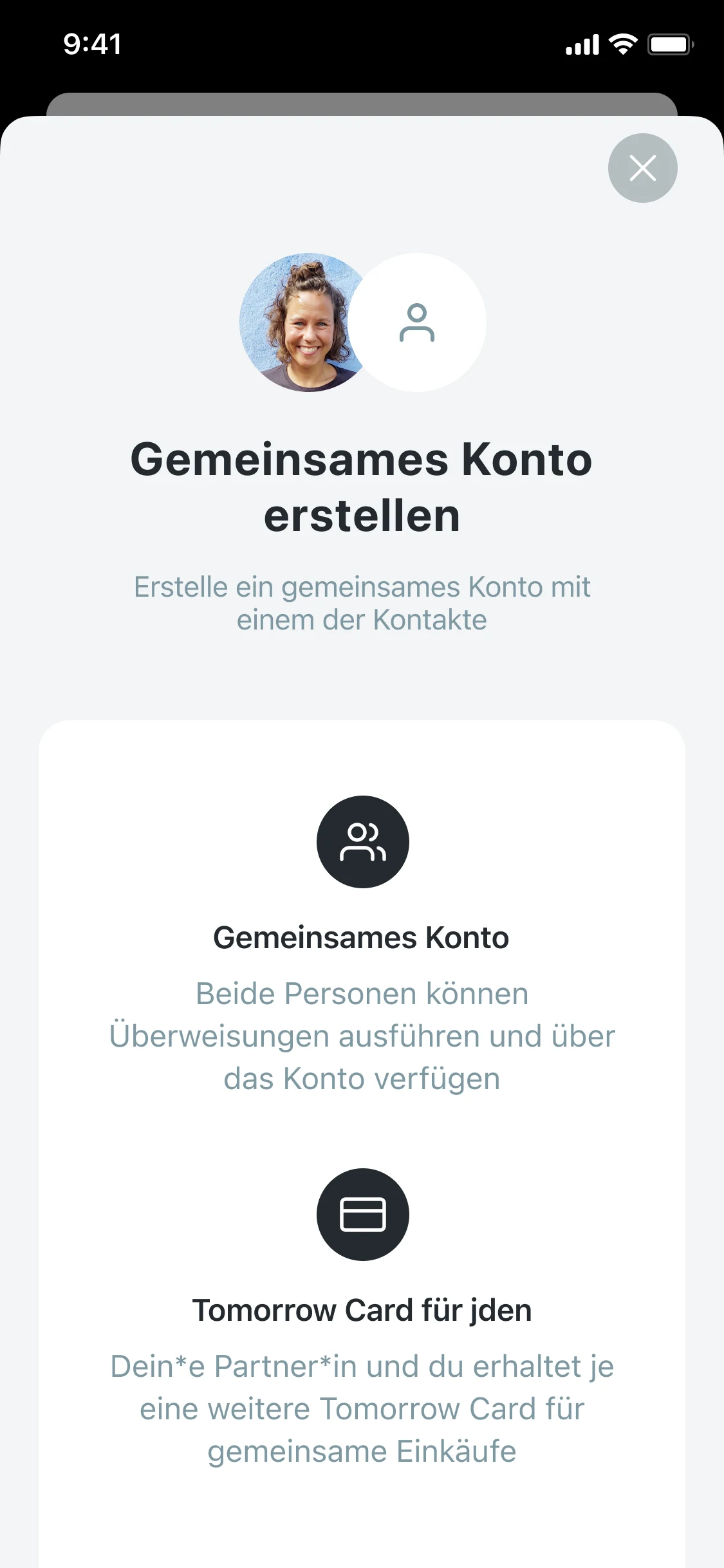 Detailansicht des "Gemeinsames Konto erstellen" Dialogs
