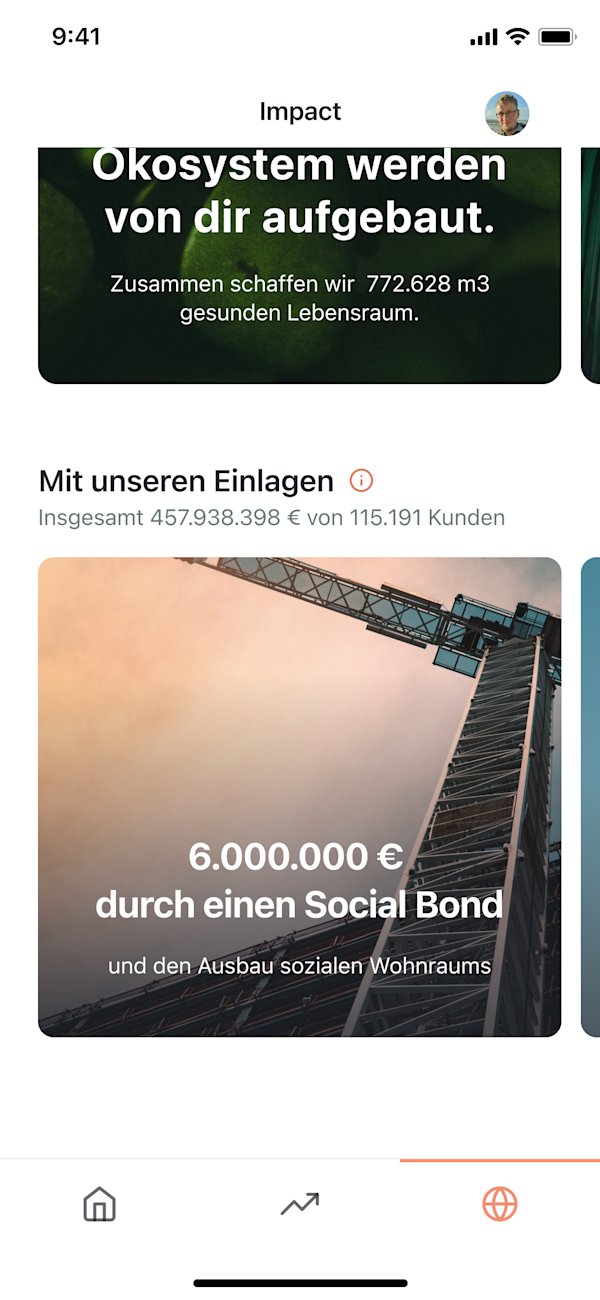 App Screenshot der nachhaltig investierten Einlagen