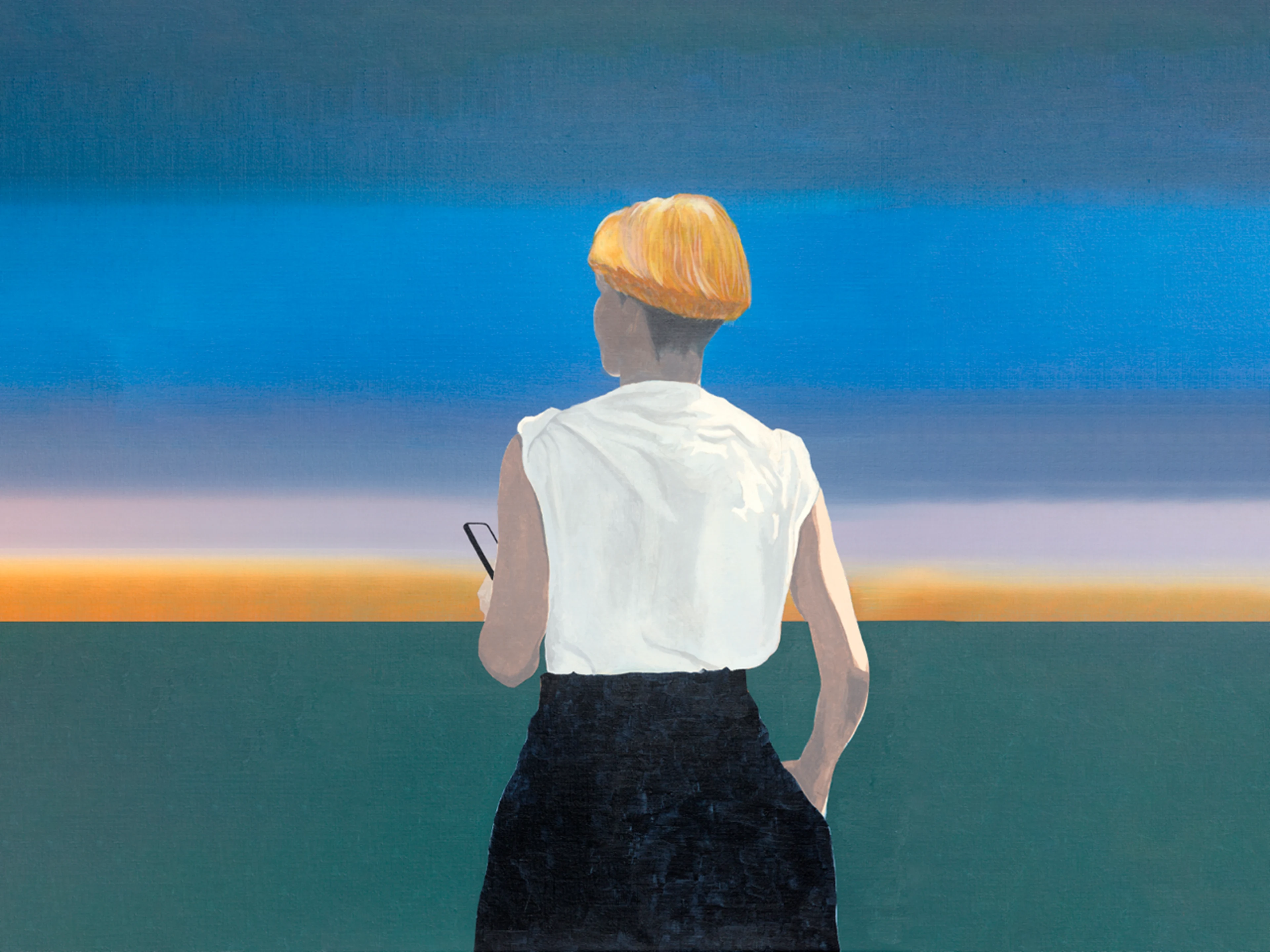 Painting of a woman with mobile phone
