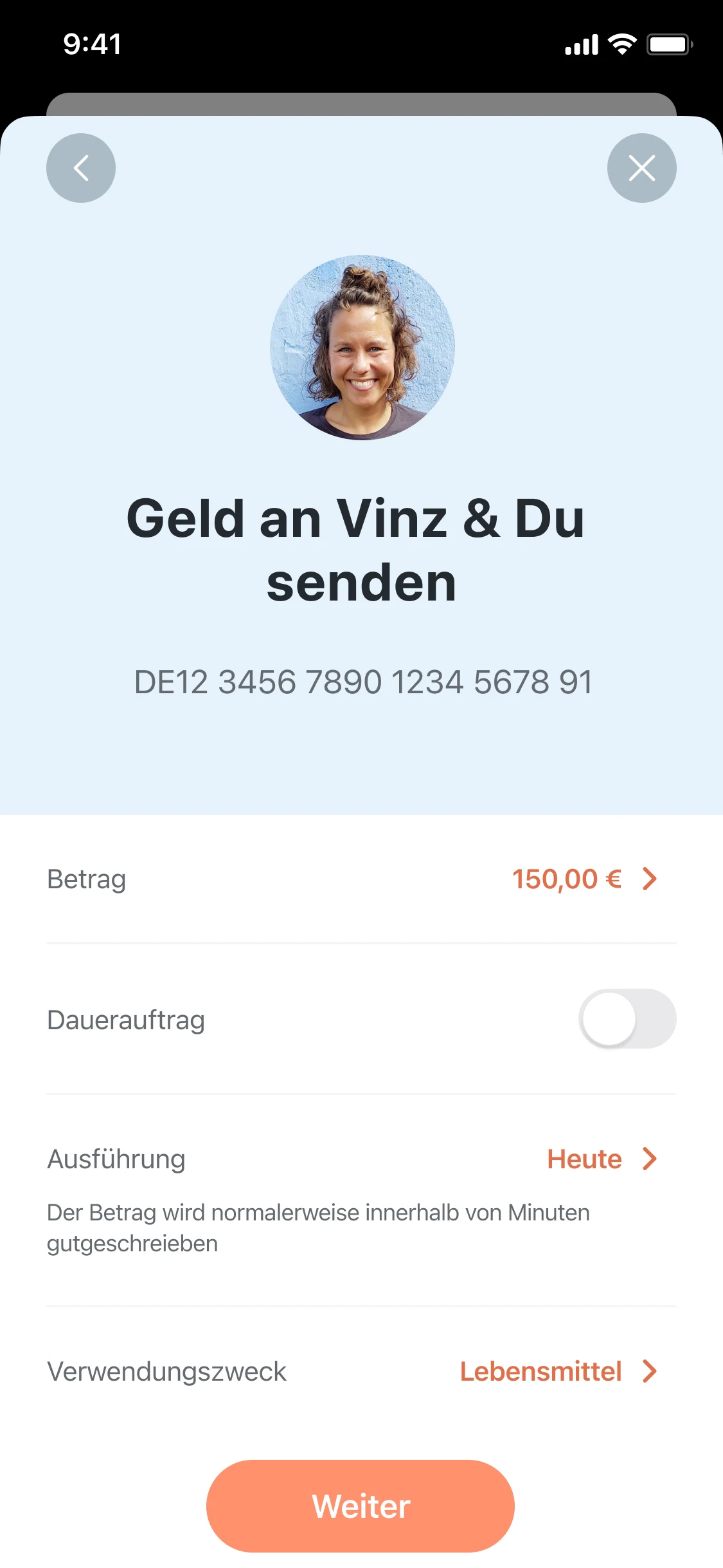 Ein Screenshot – Geld an ein gemeinsames Konto überweisen