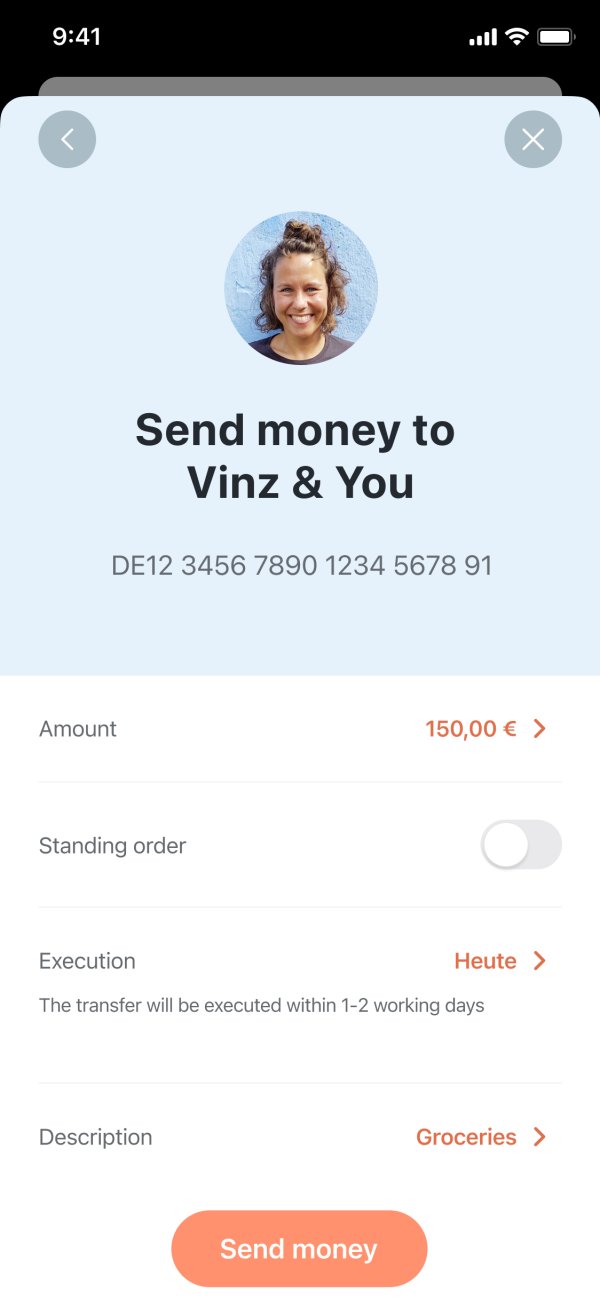 A Screen showing money transfer to a shared account