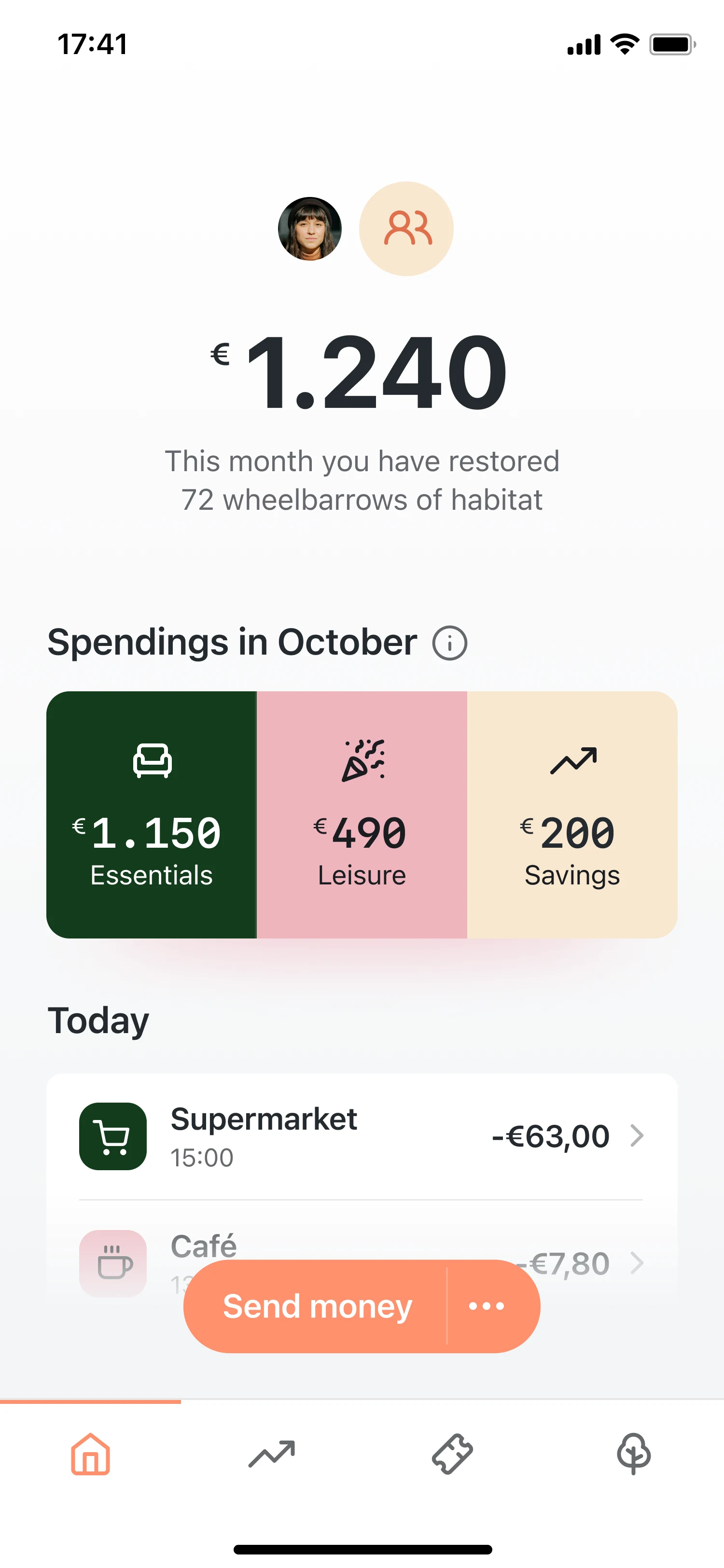 Shared Accounts' Homescreen of the Tomorrow app