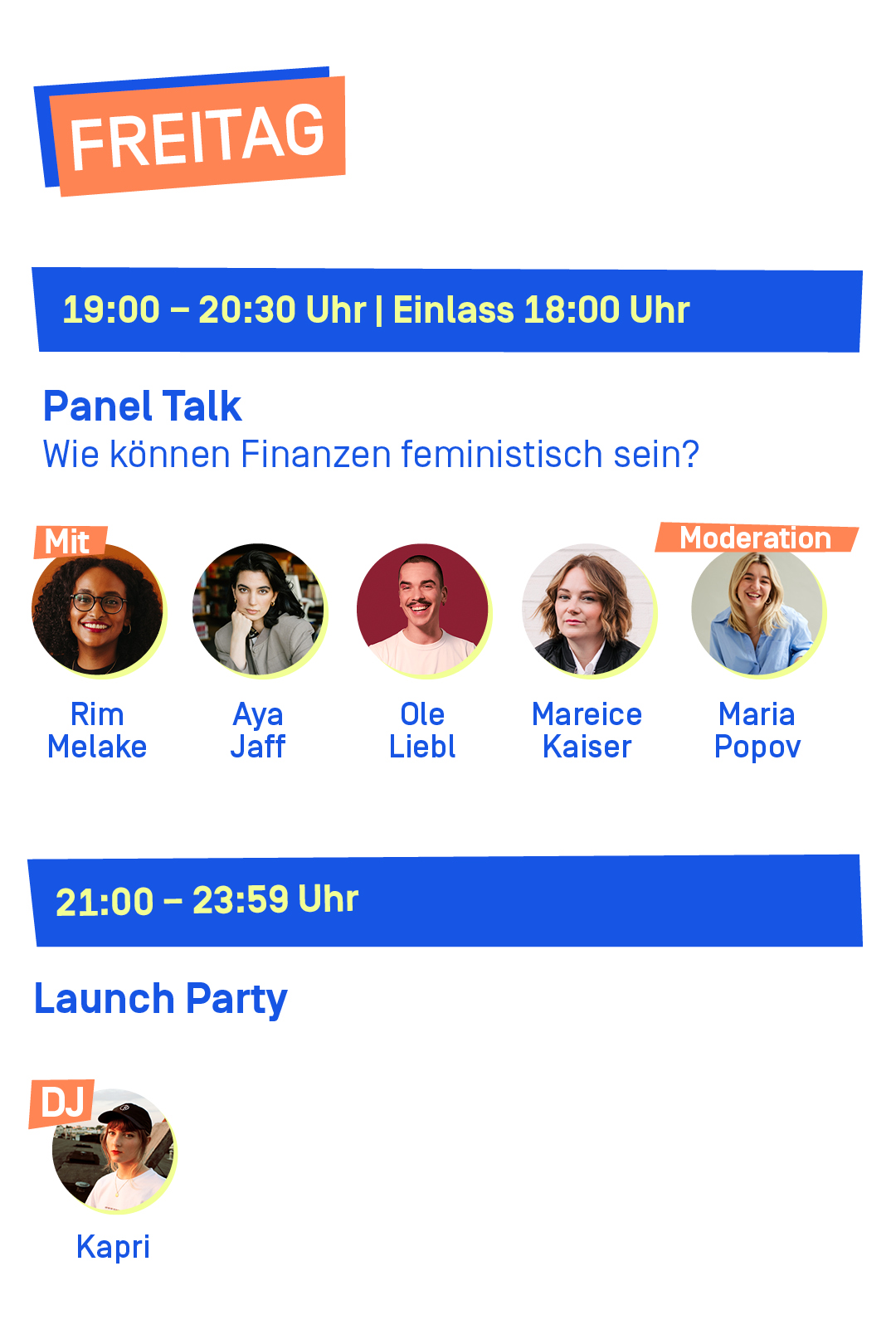 Zu sehen sind die Panelist*innen vom Freitag und die DJ der Launchparty.
