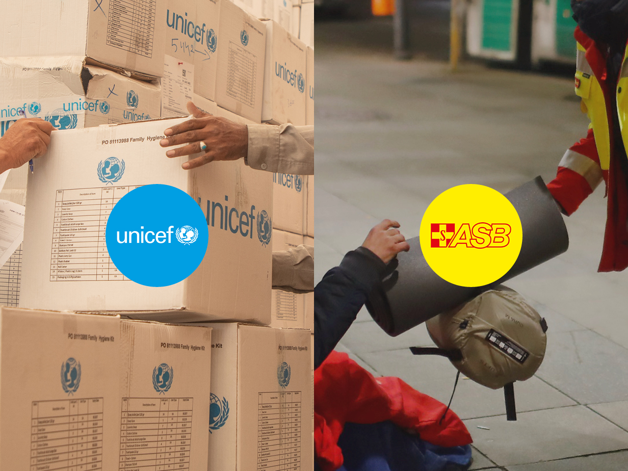 You can see UNICEF parcels being packed and ASB helpers out on the streets.
