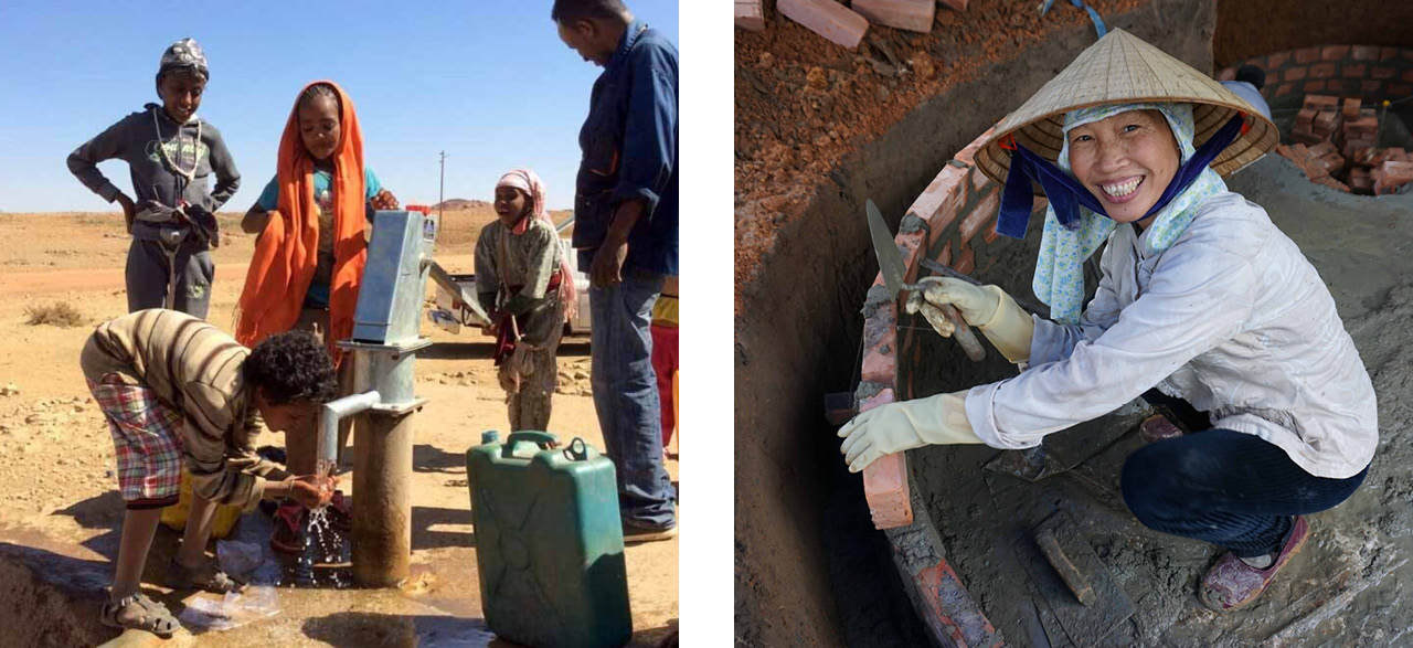 Menschen in Uganda die sich um ein Bohrloch versammeln