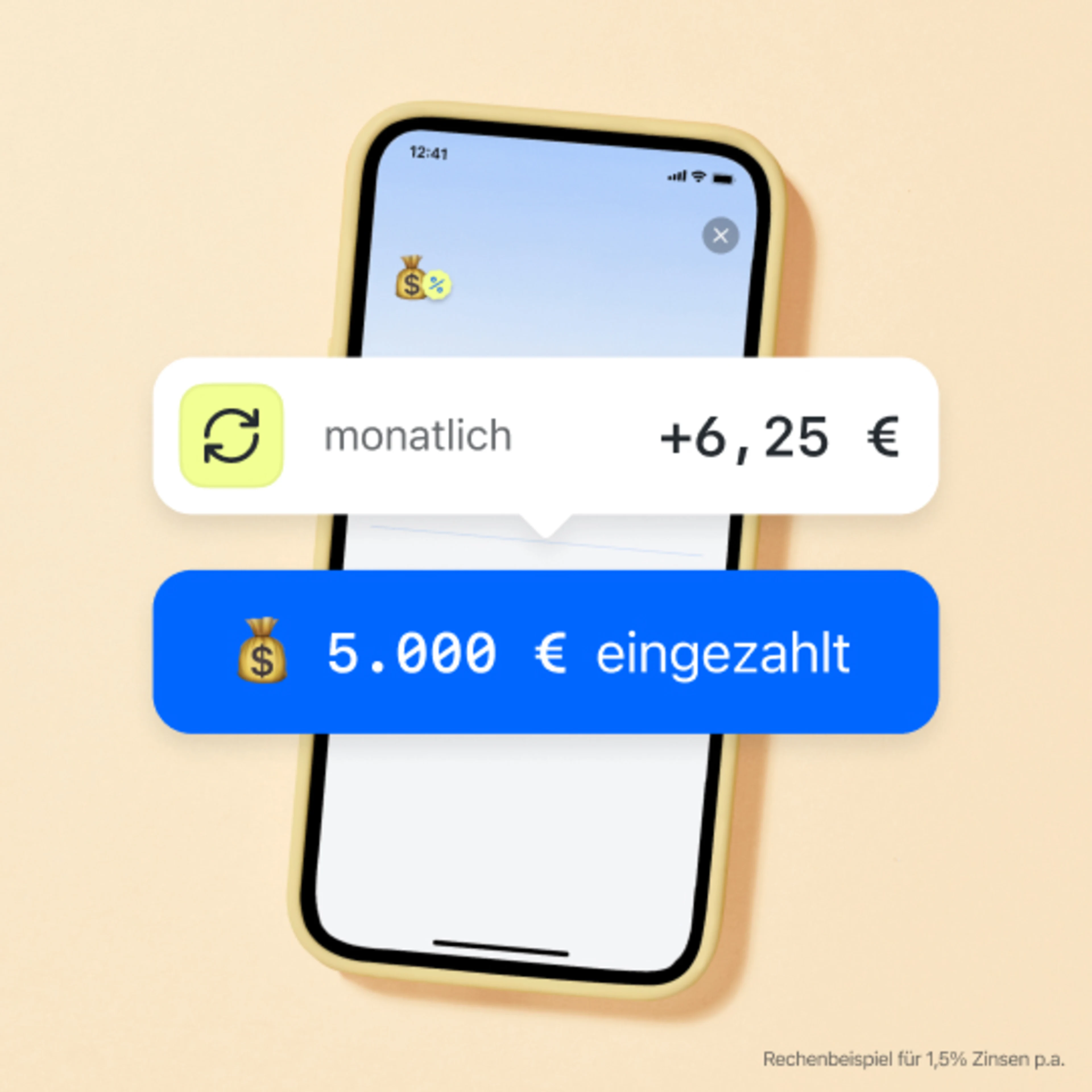 Mit einer Einlage von 5.000 Euro bekommt ihr monatlich 6,25 Euro Zinsen.