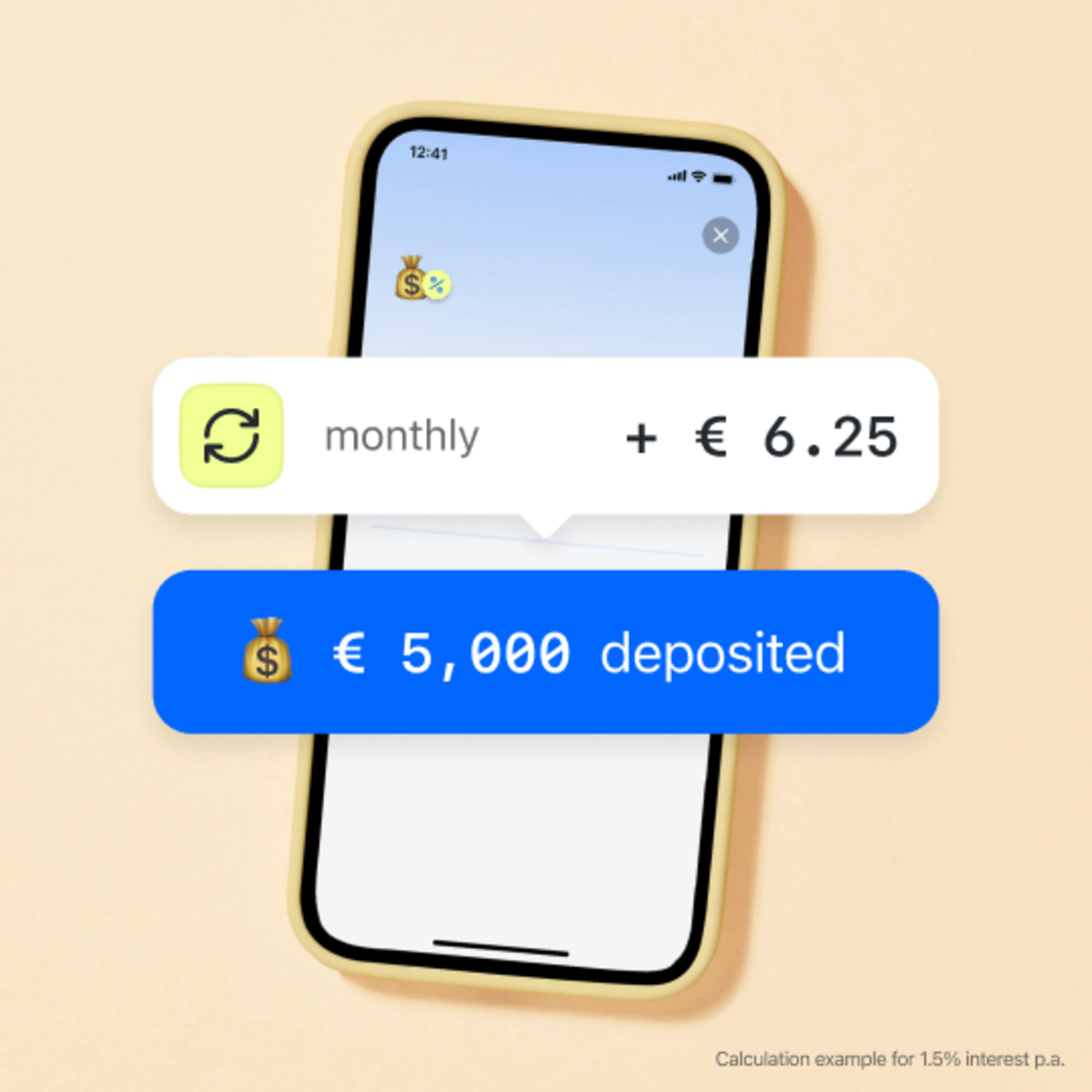 With a deposit of 5,000 euros, you will receive 6.25 euros interest per month.