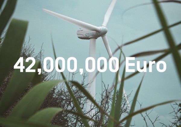 40 million euro in numbers and a windmill in the background