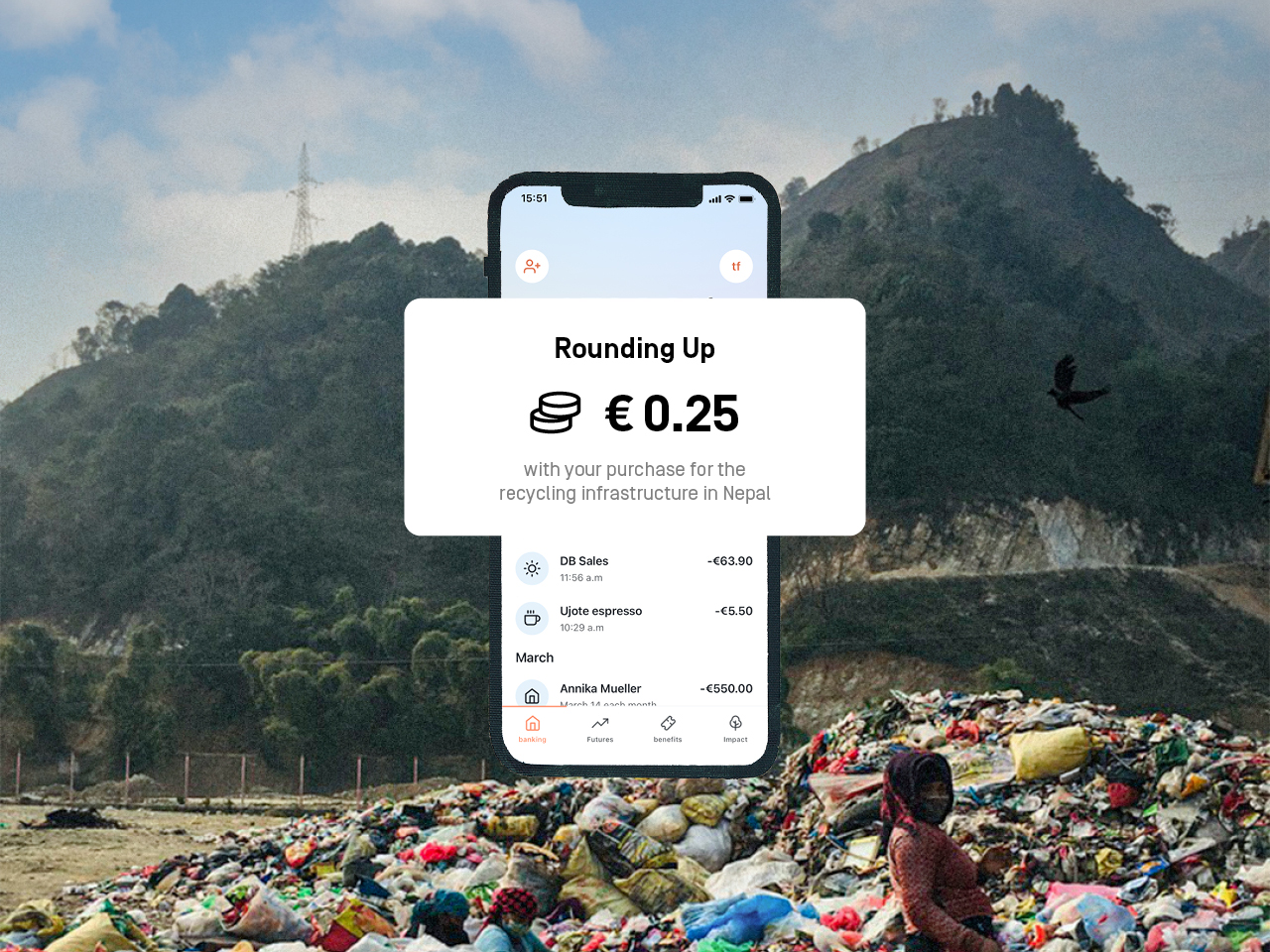 You can see a picture of a city in nepal and our app screen.