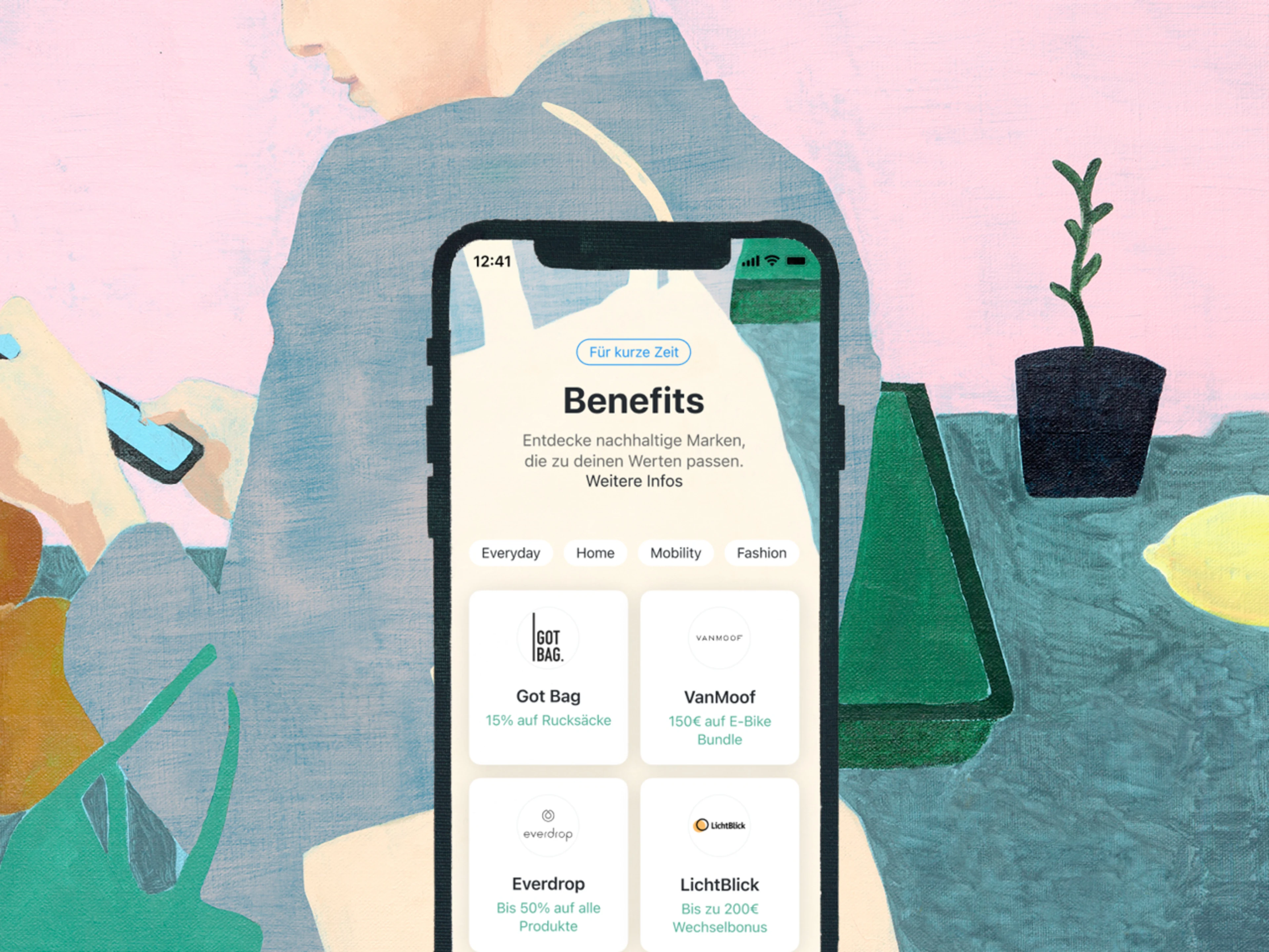 Das Titelbild zeigt wie Tomorrow Benefits in die App integriert wurde.