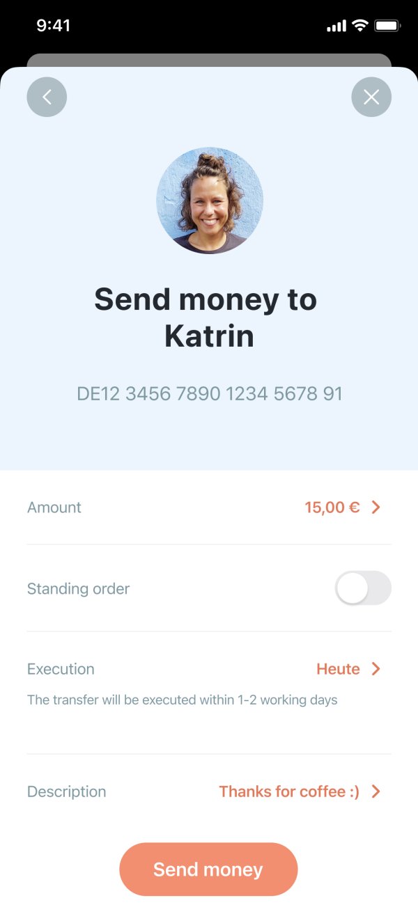 App screenshot of money transfer settings