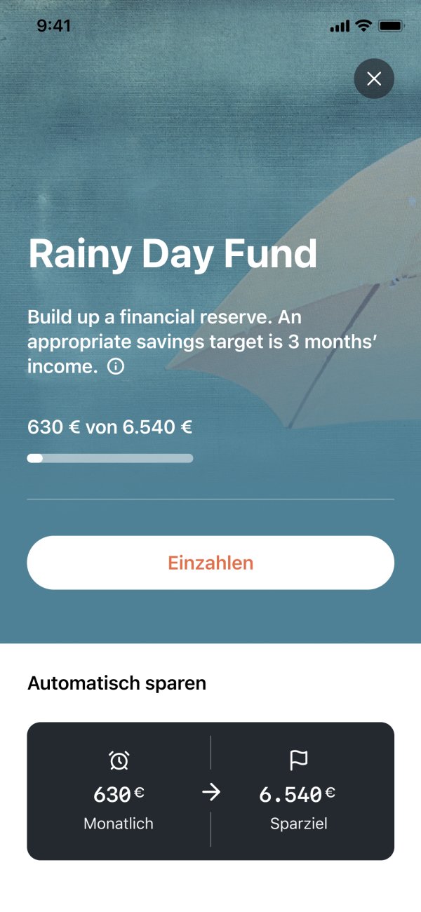 Detail view of the rainy day fund pocket