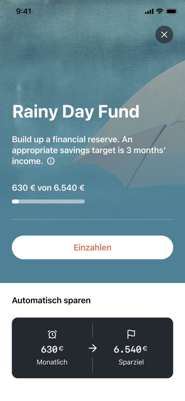 Detail view of the rainy day fund pocket