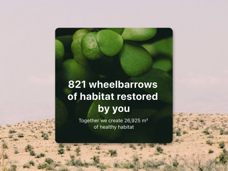 821 weelbarrows of habitat restored by you