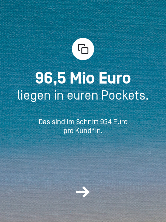 96,5 Mio. Euro liegen aktuell in euren Pockets. Das sind im Schnitt 934€ pro Kund*in