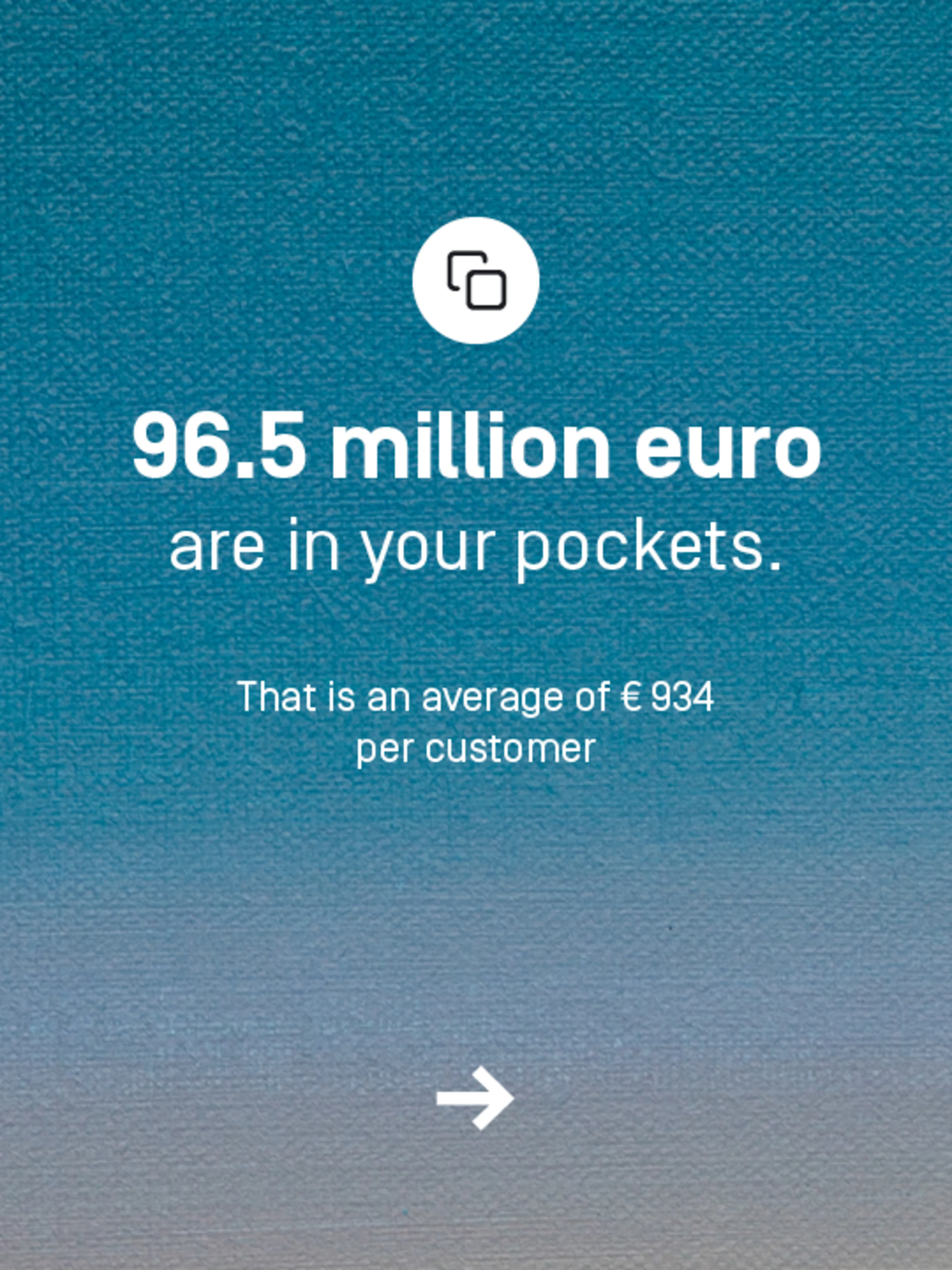 96.5 million euros are currently in your pockets. That is an average of 934 euros per customer