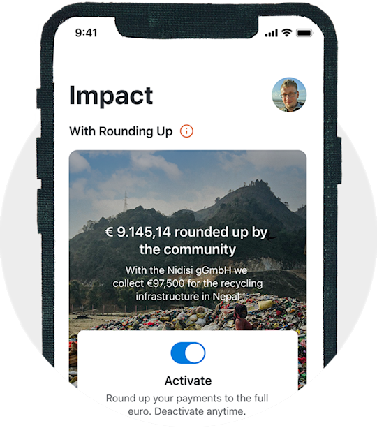 An App Screen on which you can see how it looks like when you activate the rounding up feature.