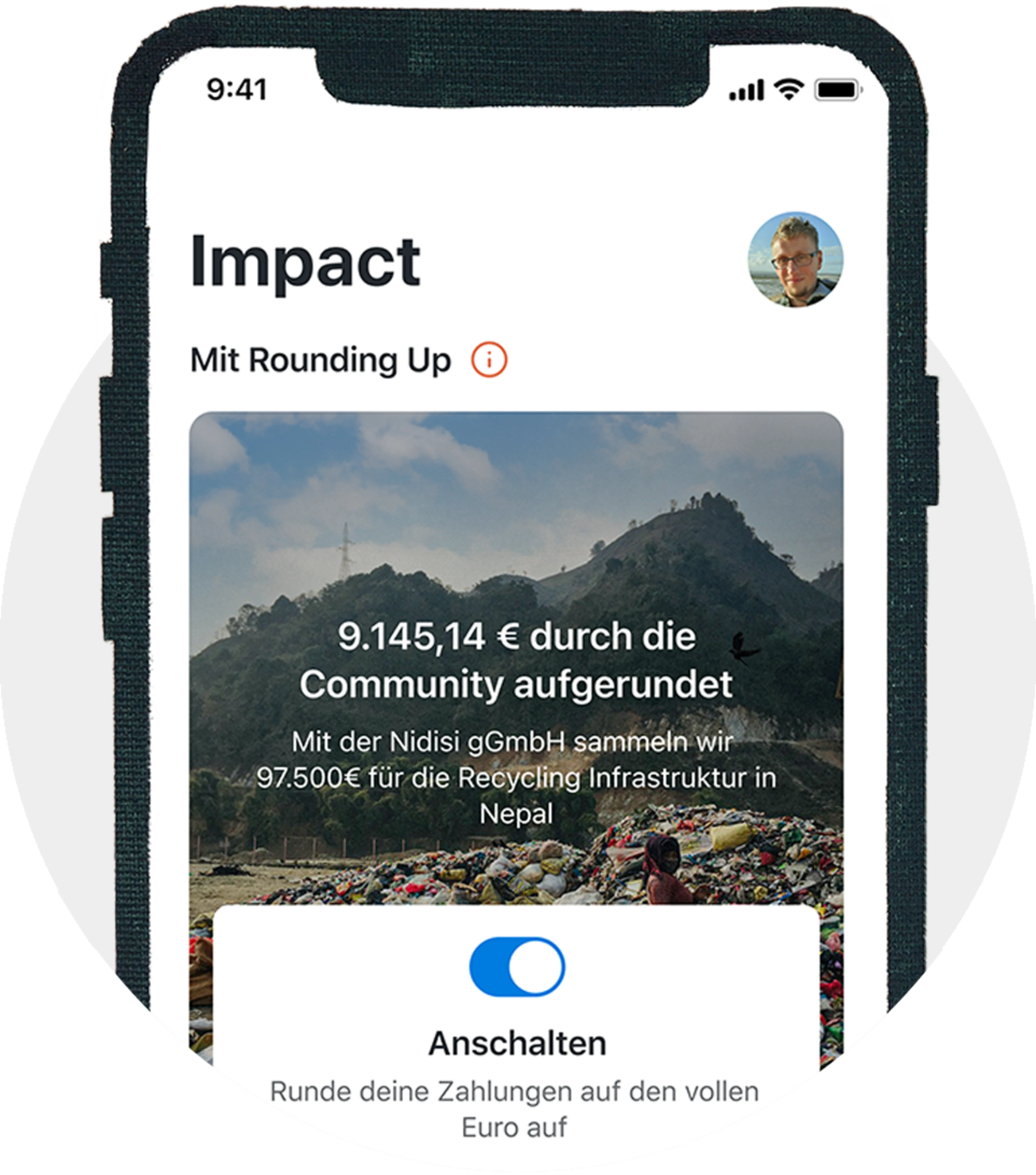 App Ansicht des Bereichs für das Rounding Up Feature.