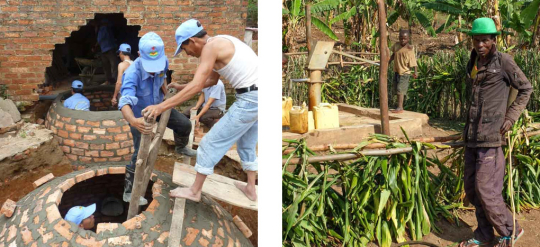 Zwei Männer aus Uganda bei der Reparatur und Instandhaltung von Bohrlöchern 