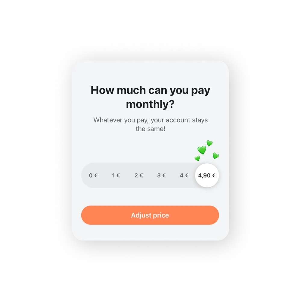 The Tomorrow Card in the background with this text in the foreground: ‘Is 4 euros too much for you? Cool that you're paying the full price.’