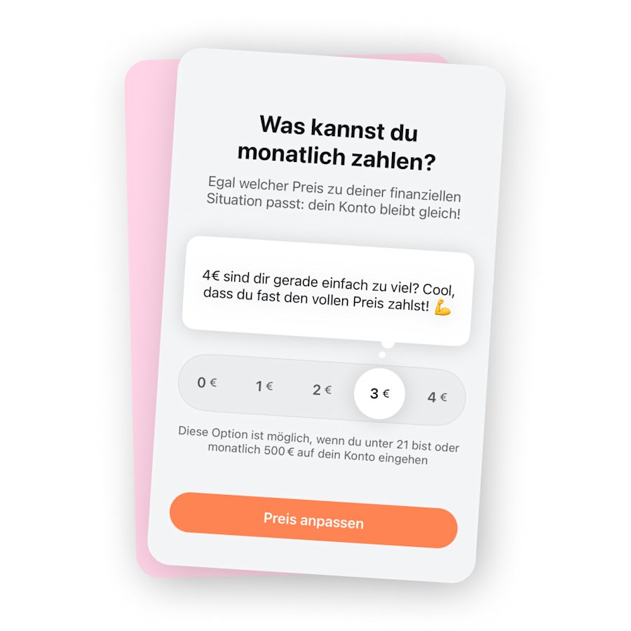Die Tomorrow Card im Hintergrund mit diesem Text im Vordergrund: „4 Euro sind dir gerade einfach zu viel? Cool, dass du fast den vollen Preis zahlst.“