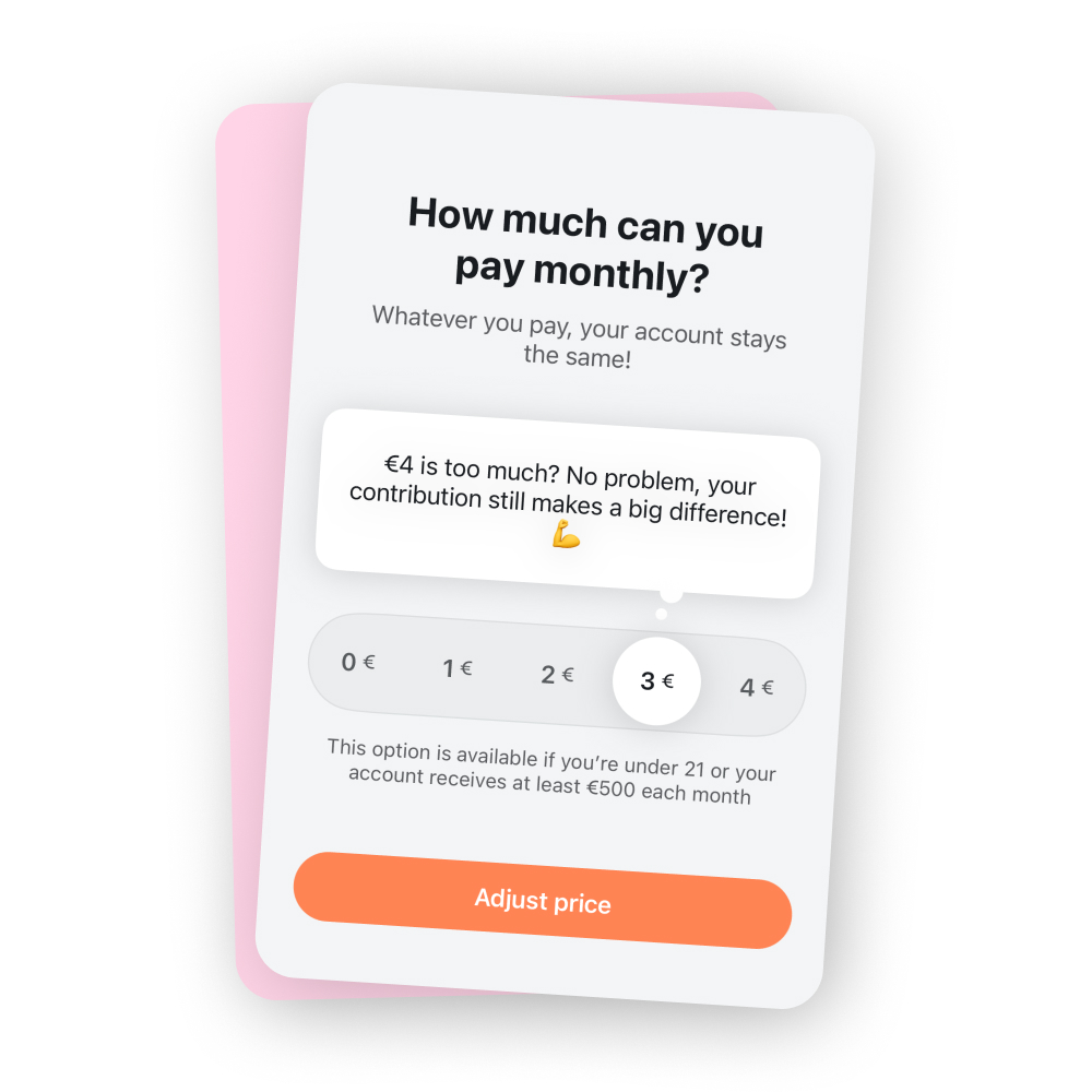 The Tomorrow Card in the background with this text in the foreground: ‘Is 4 euros too much for you? Cool that you're paying the full price.’