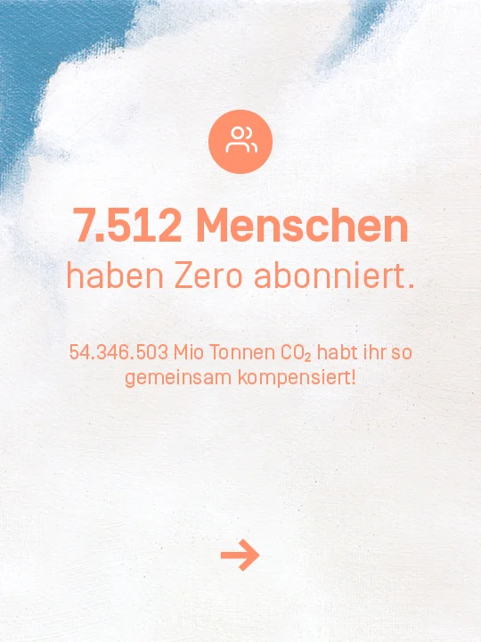 7512 Menschen abonnieren Zero und kompensieren so Monat für Monat den durchschnittlichen CO2-Fußabdruck