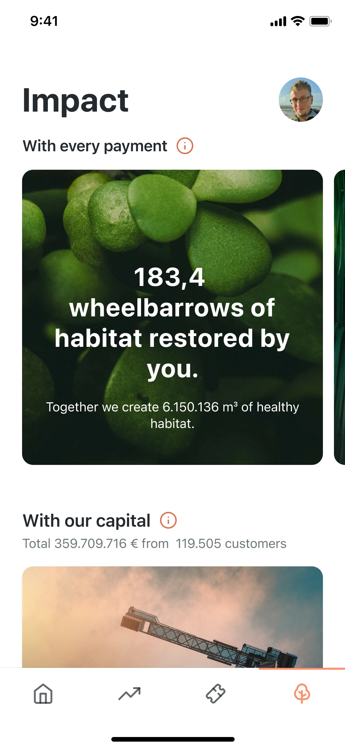 App screenshot of the impact board