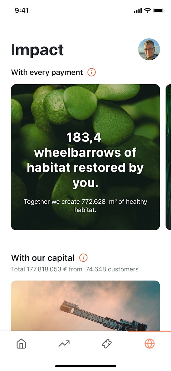 App screenshot of the impact board