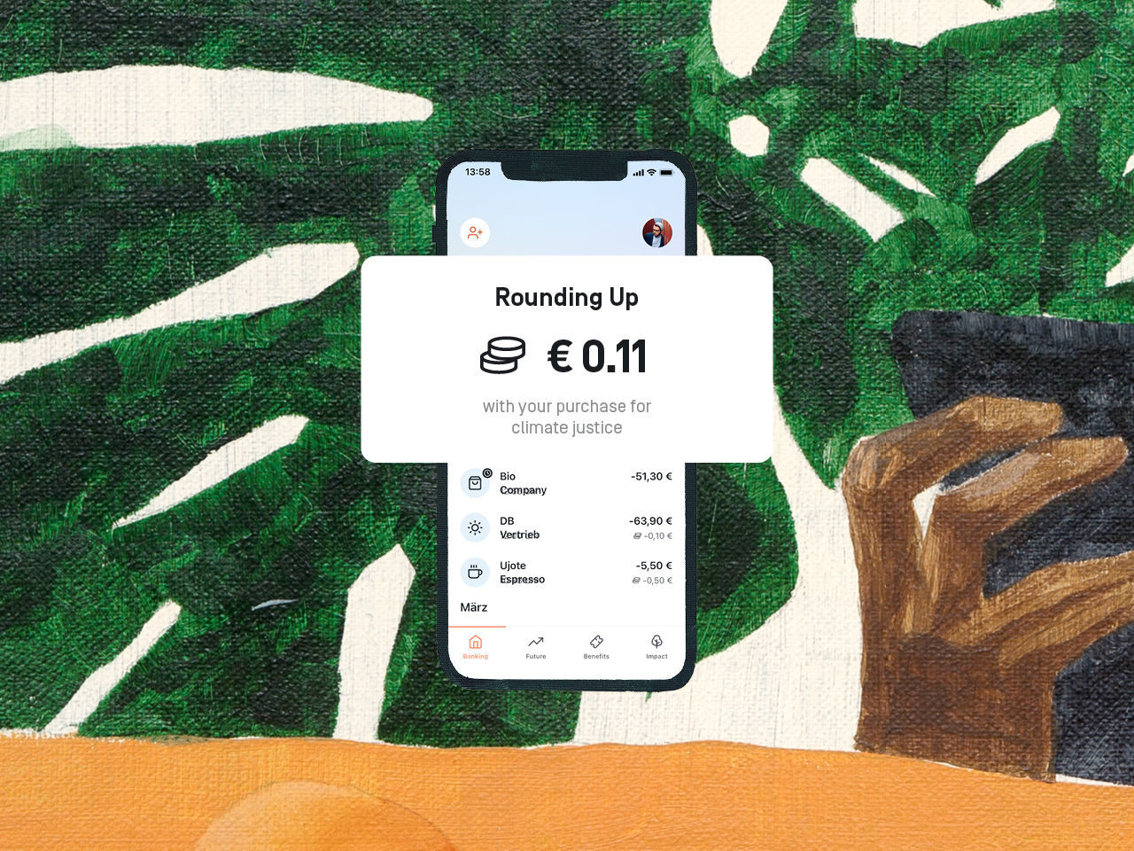 A smartphone shows the new rounding up feature.