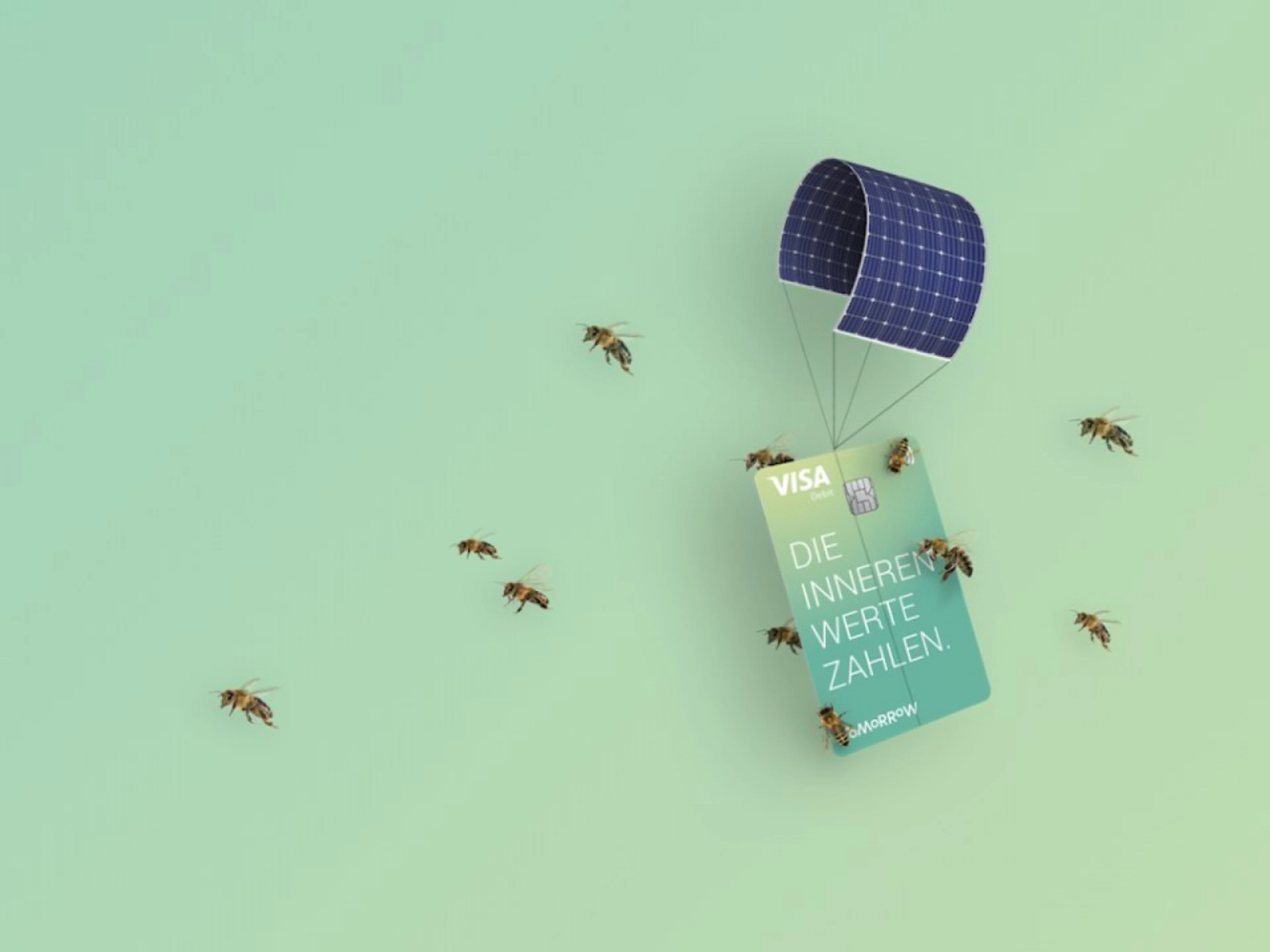 Tomorrow card on a parachute made of solar cells