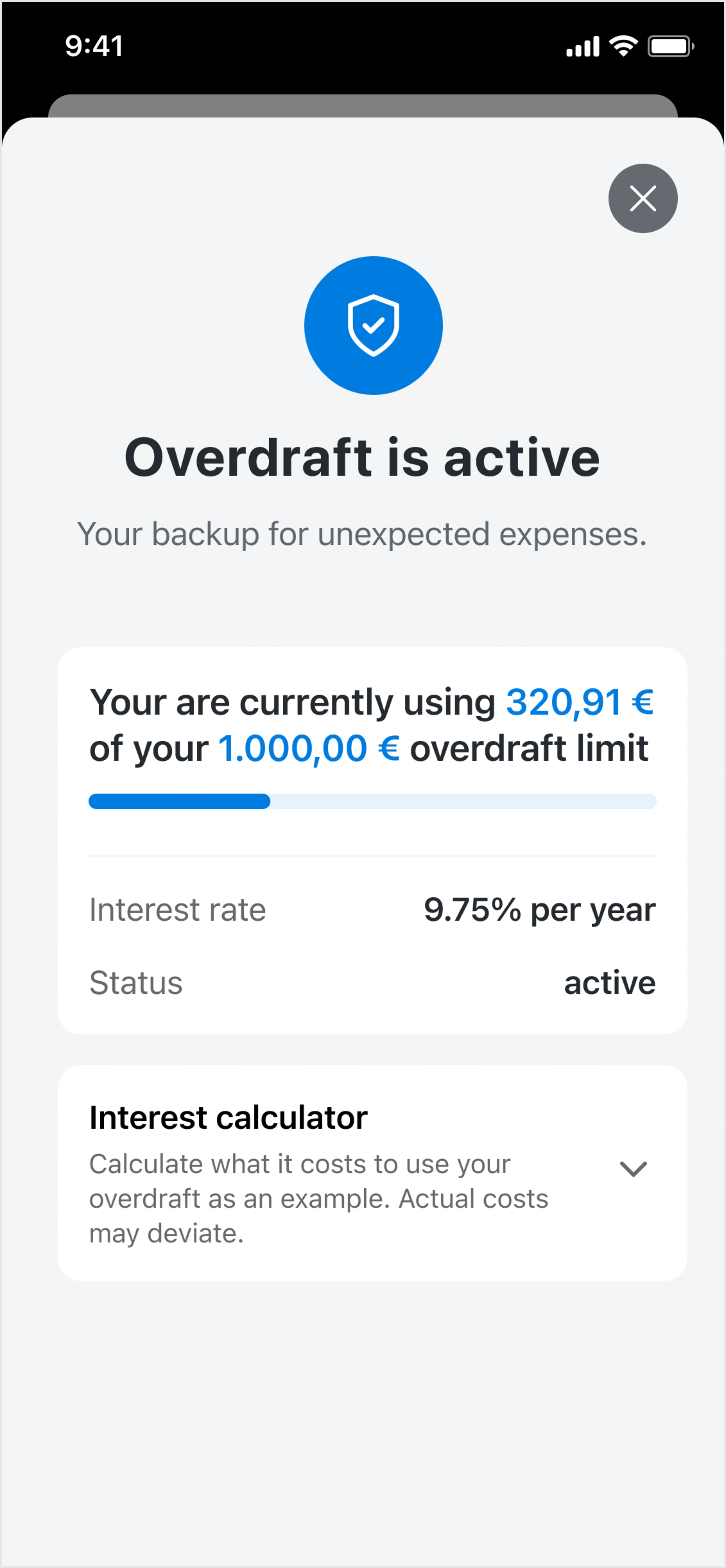 The overdraft feature in the app