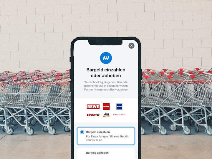 Zu sehen ist die App-Ansicht und wie es aussieht, wenn jemand das Barzahlen-Feature nutzt.