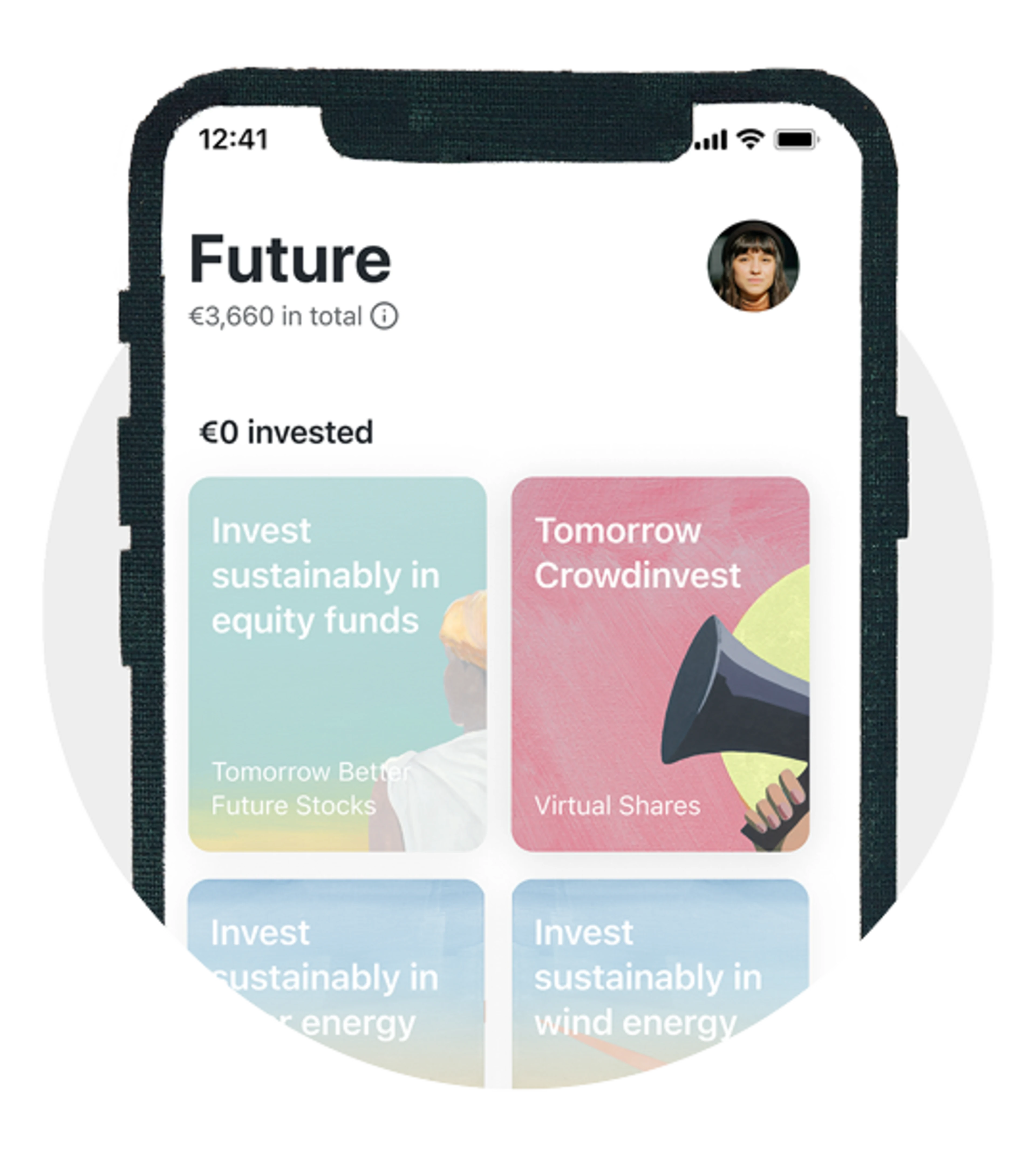 View of the Future tab in the Tomorrow app
