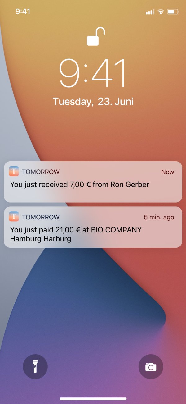Screenshot of successfully transfer notifications