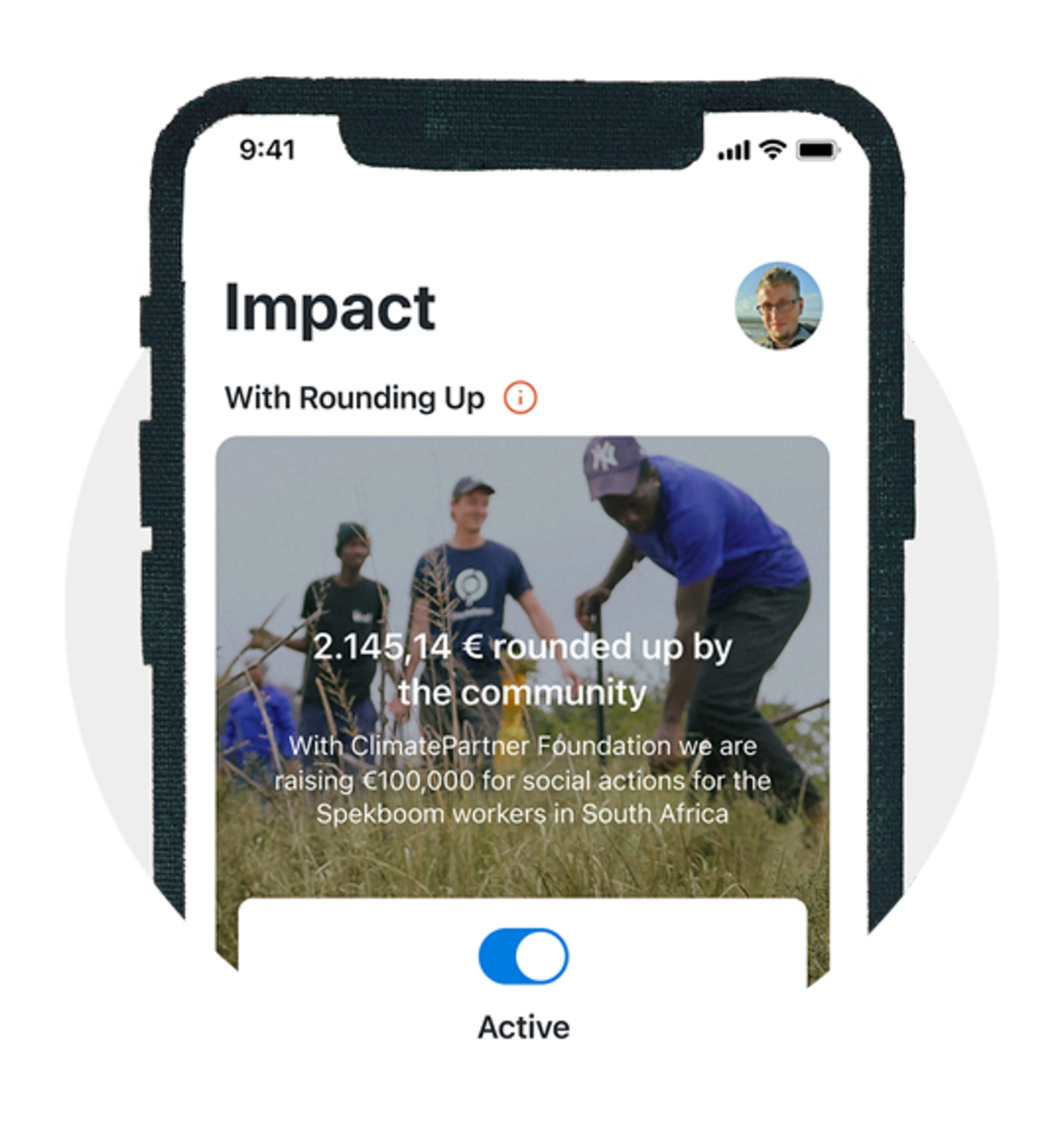 Picture of the rounding up screen in the Tomorrow app