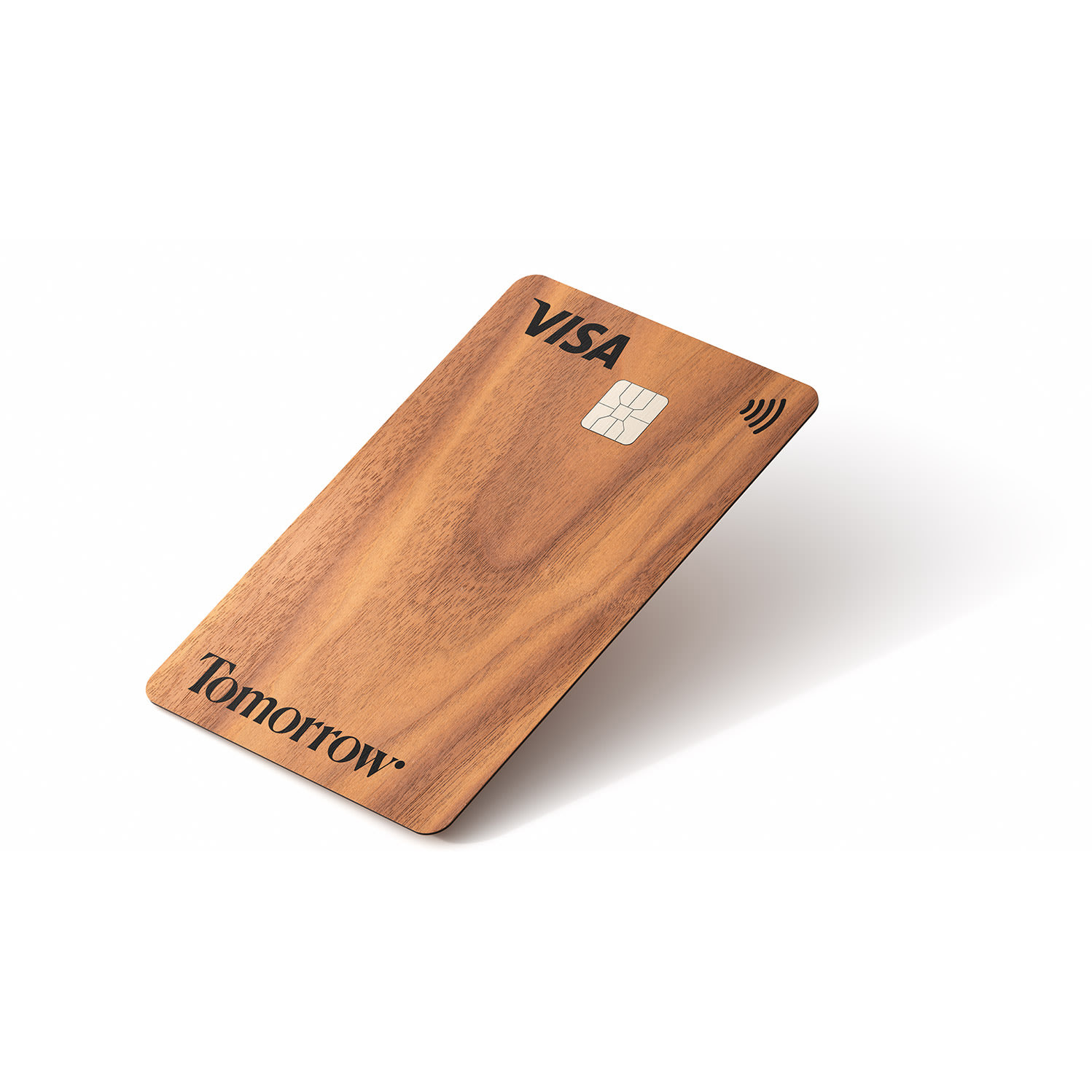 The Tomorrow Wood deposit card made out of cherry wood