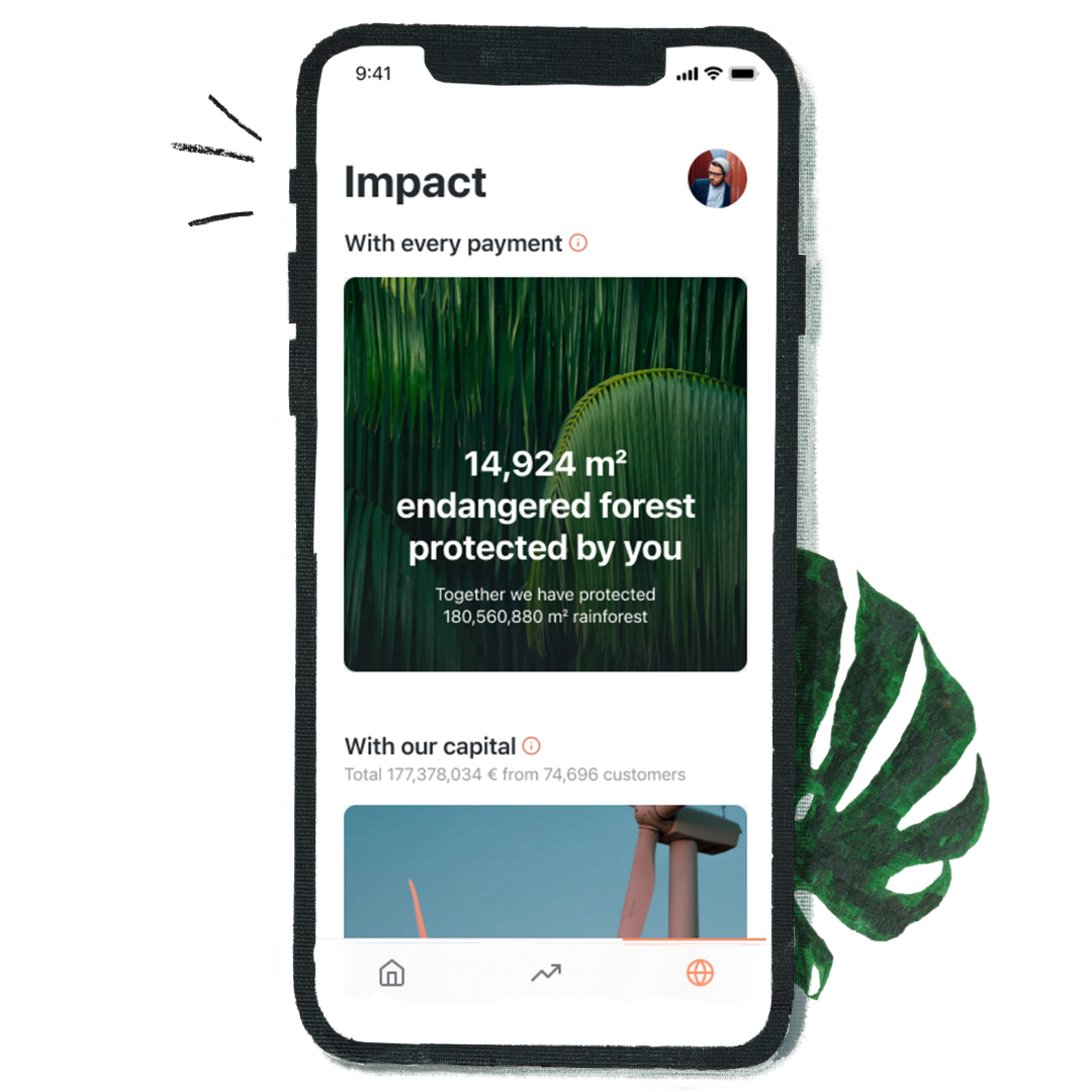 Smartphone with Tomorrow App showing the Impactboard.