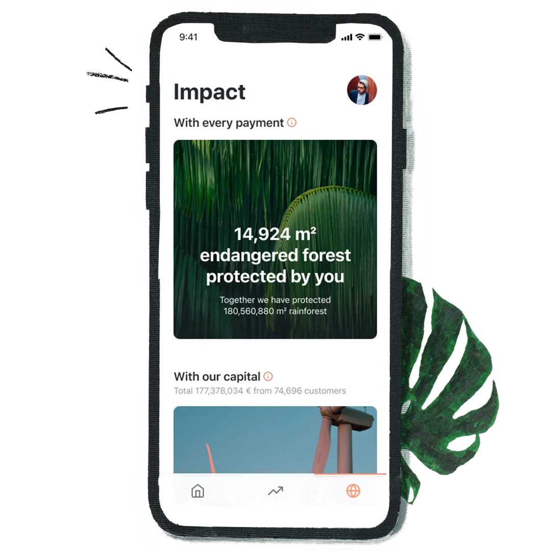 Smartphone with Tomorrow App showing the Impactboard.