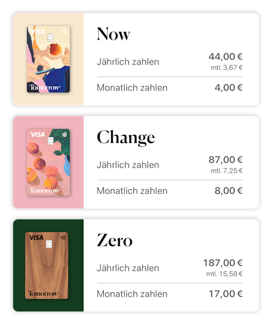 Das Bild zeigt die neuen Jahrespreise für die Tomorrow-Konten.