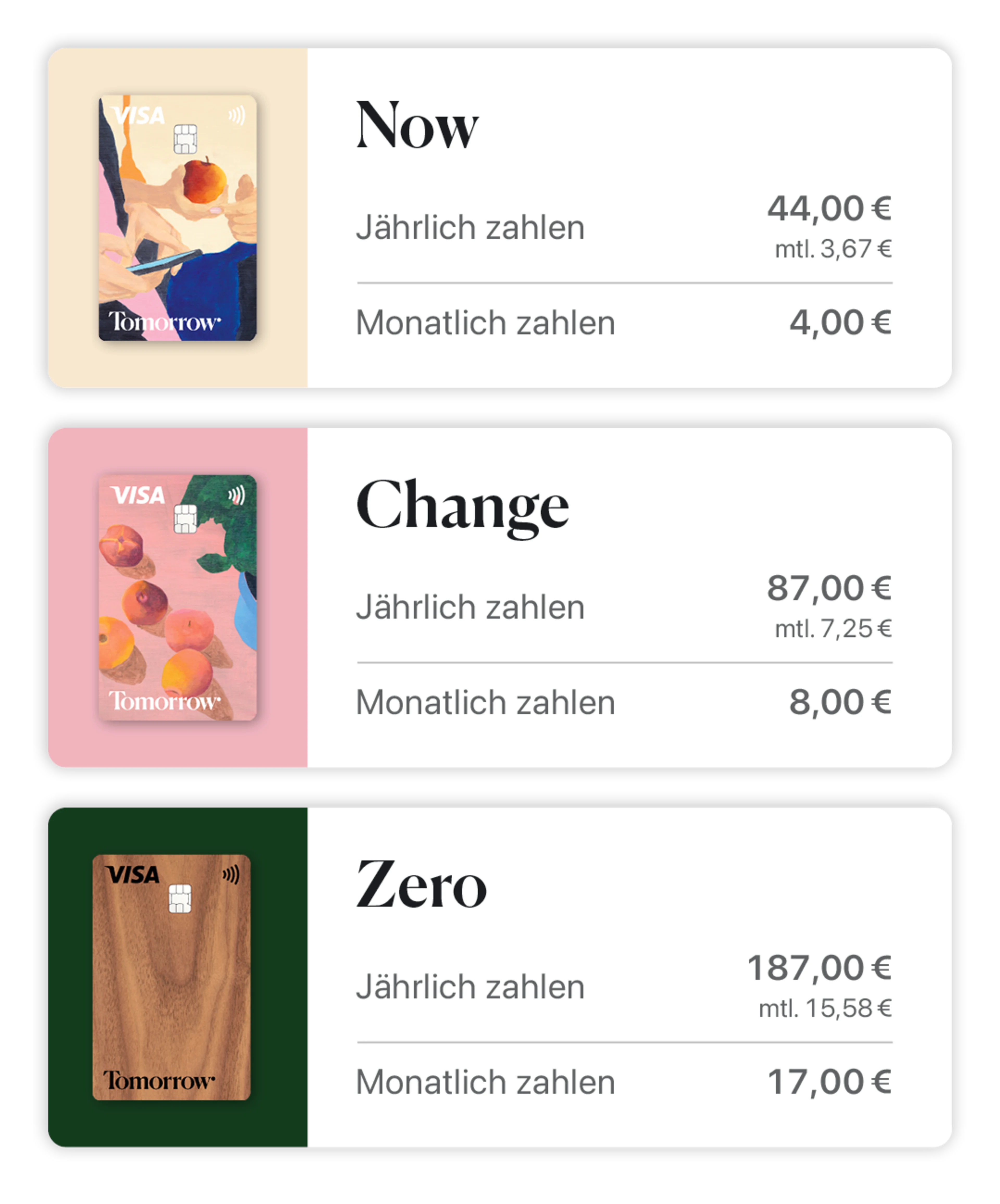 Das Bild zeigt die neuen Jahrespreise für die Tomorrow-Konten.