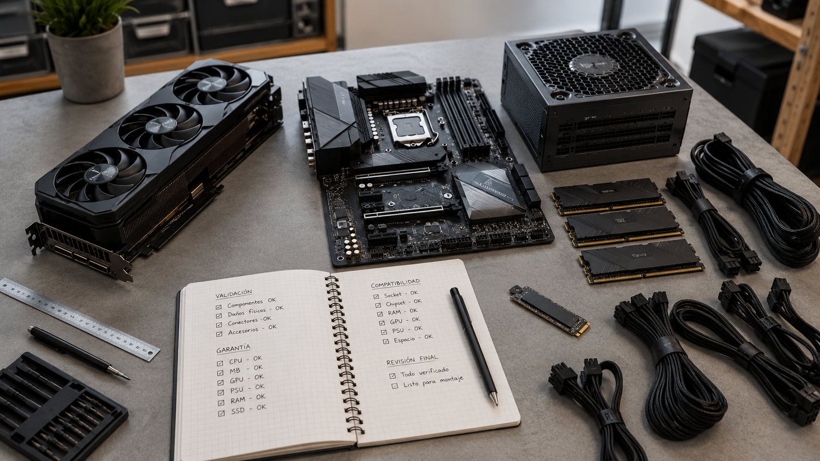 Componentes premium de workstation preparados para validar precio, disponibilidad, garantía y compatibilidad antes del montaje.