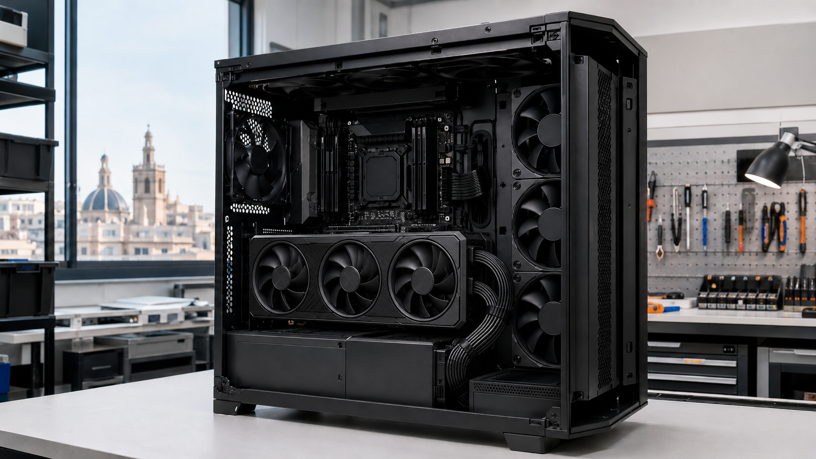 Workstation premium para IA local con GPU de 24GB, refrigeración de alto flujo y montaje validado para uso 24/7.