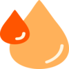 Two stylized water droplets, one large and orange, and a smaller red one, overlap on a white background, creating a simple, colorful design.