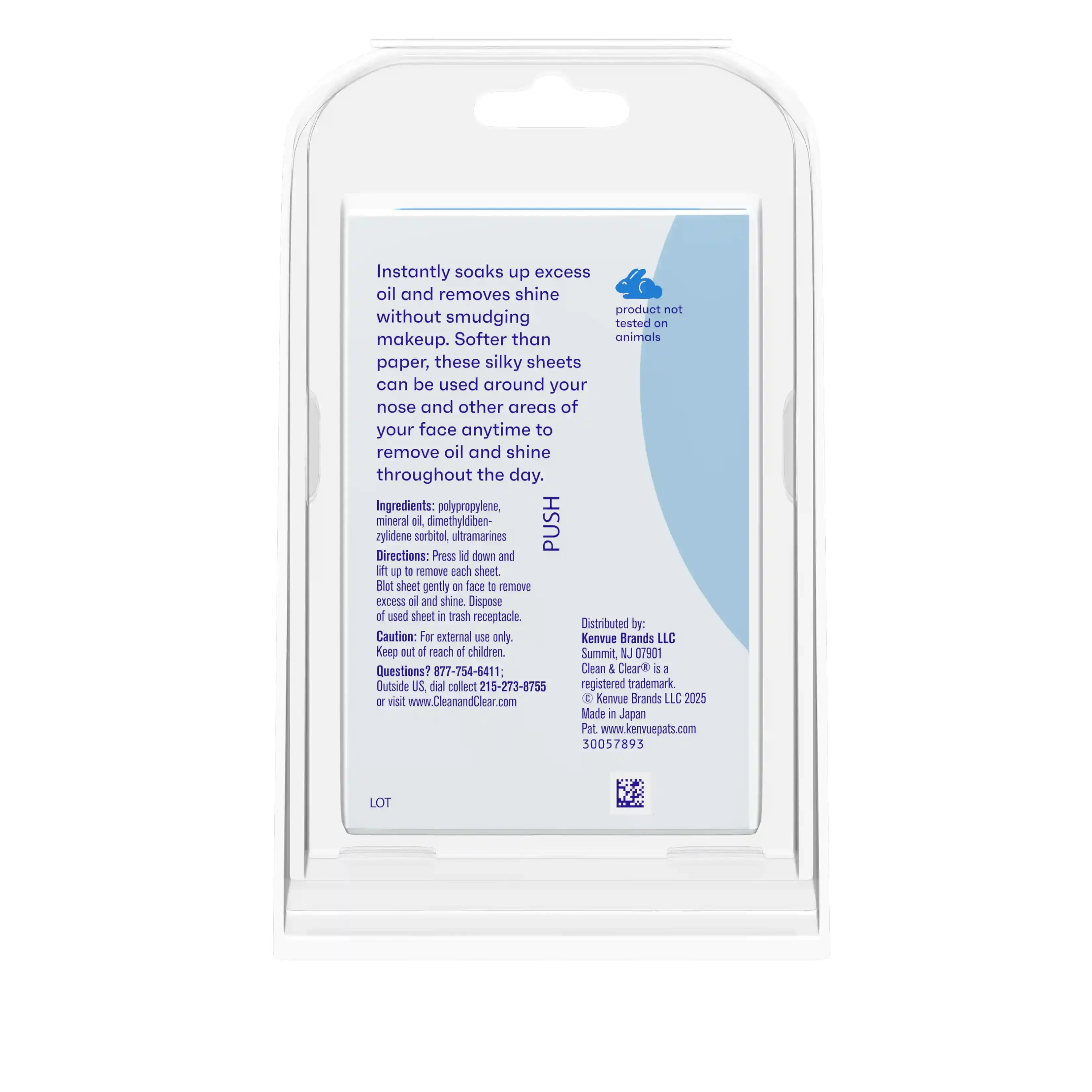 Clean & Clear® Oil Absorbing Sheets, 50 Count Back of pack