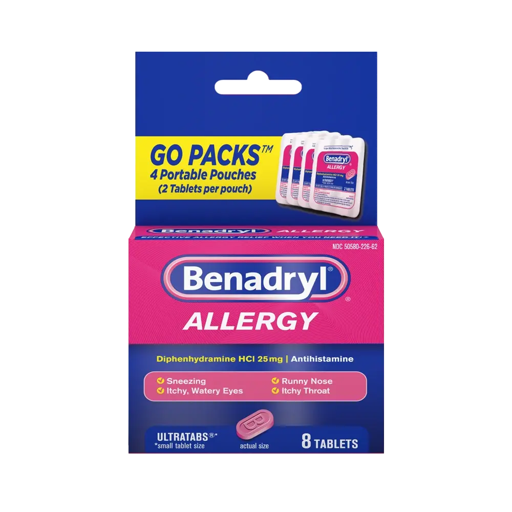 BENADRYL® Allergy ULTRATABS® Tablets 8 count package front