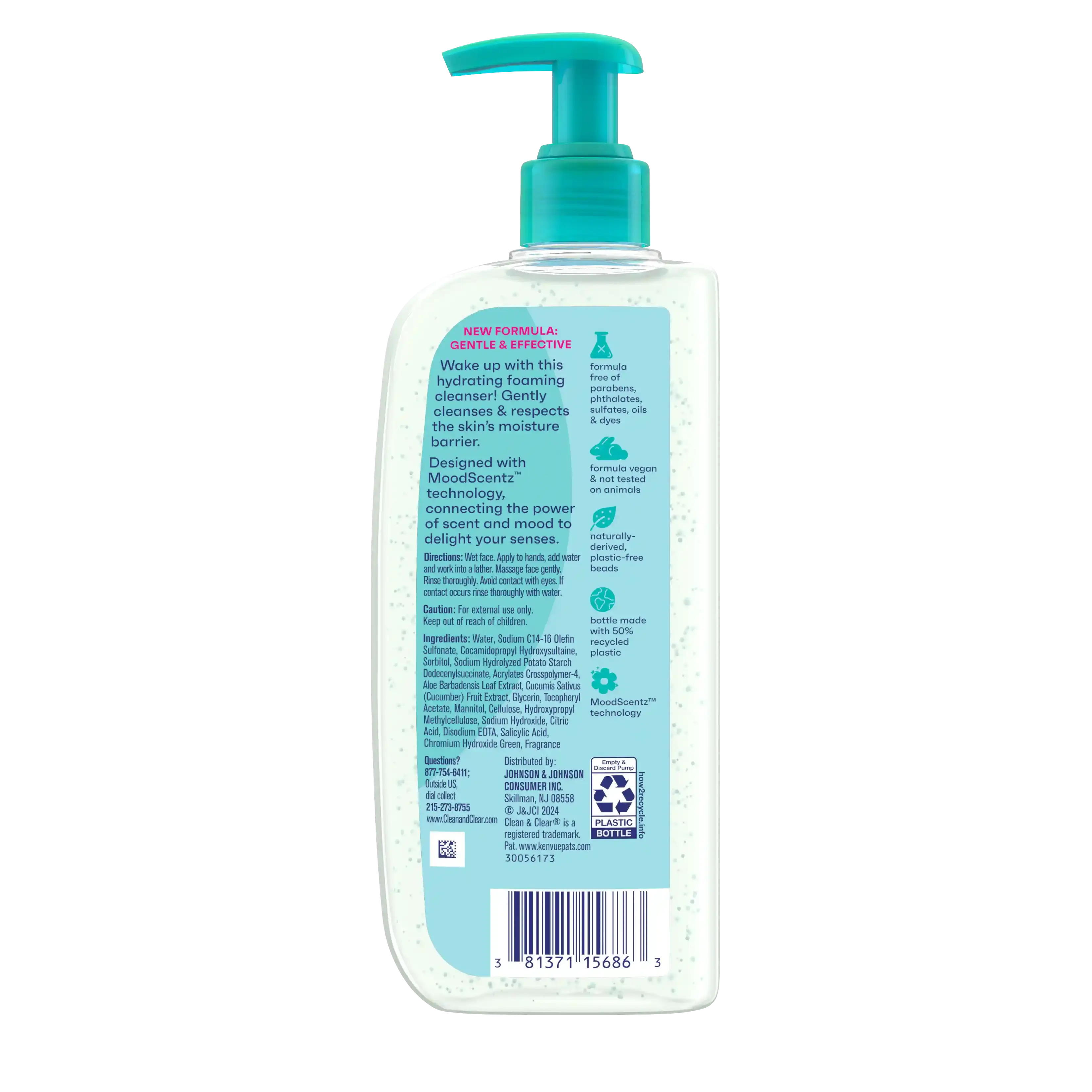 Clean & Clear® Morning Burst® Hydrating Facial Cleanser Back of Packaging